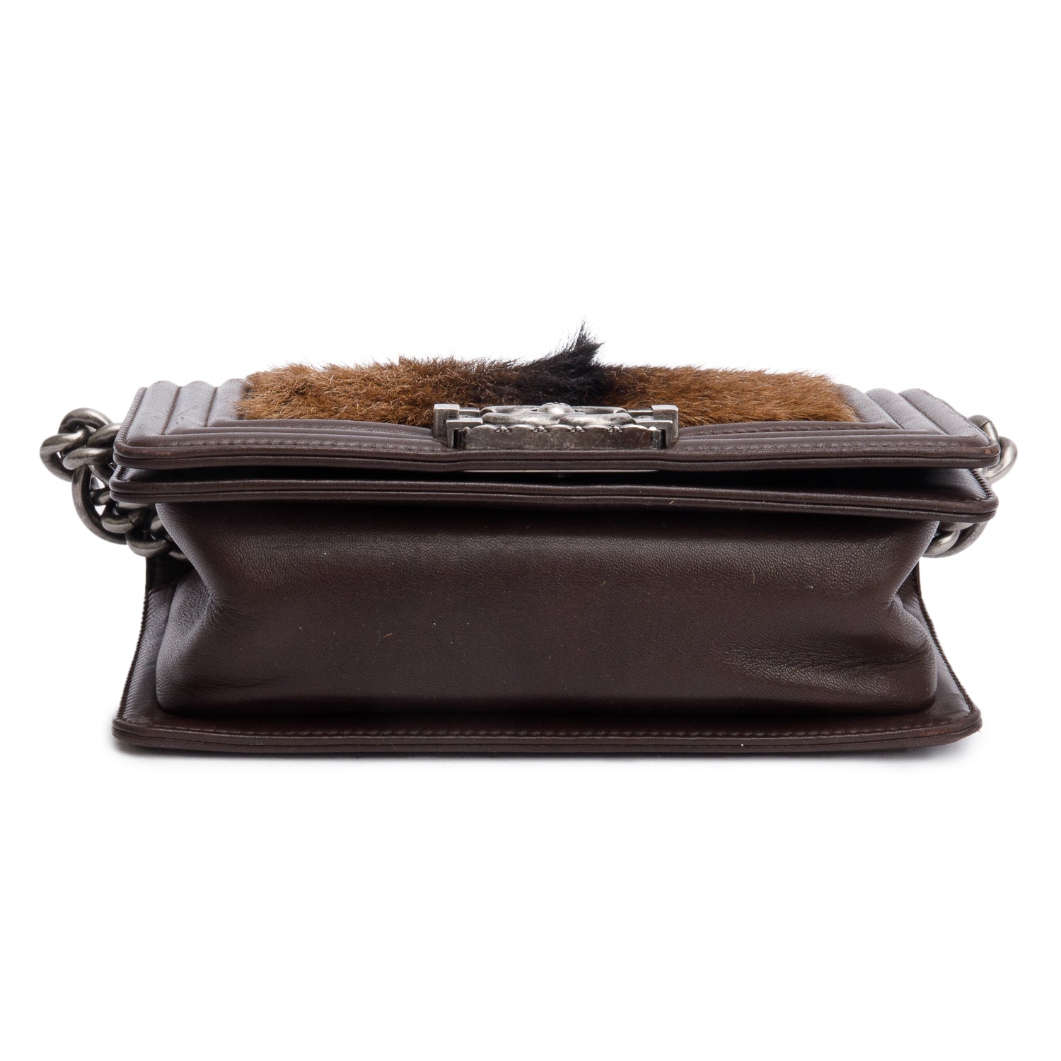 Chanel Brown Lambskin Leather Ponyhair Small Boy Bag w/ Authenticity Card