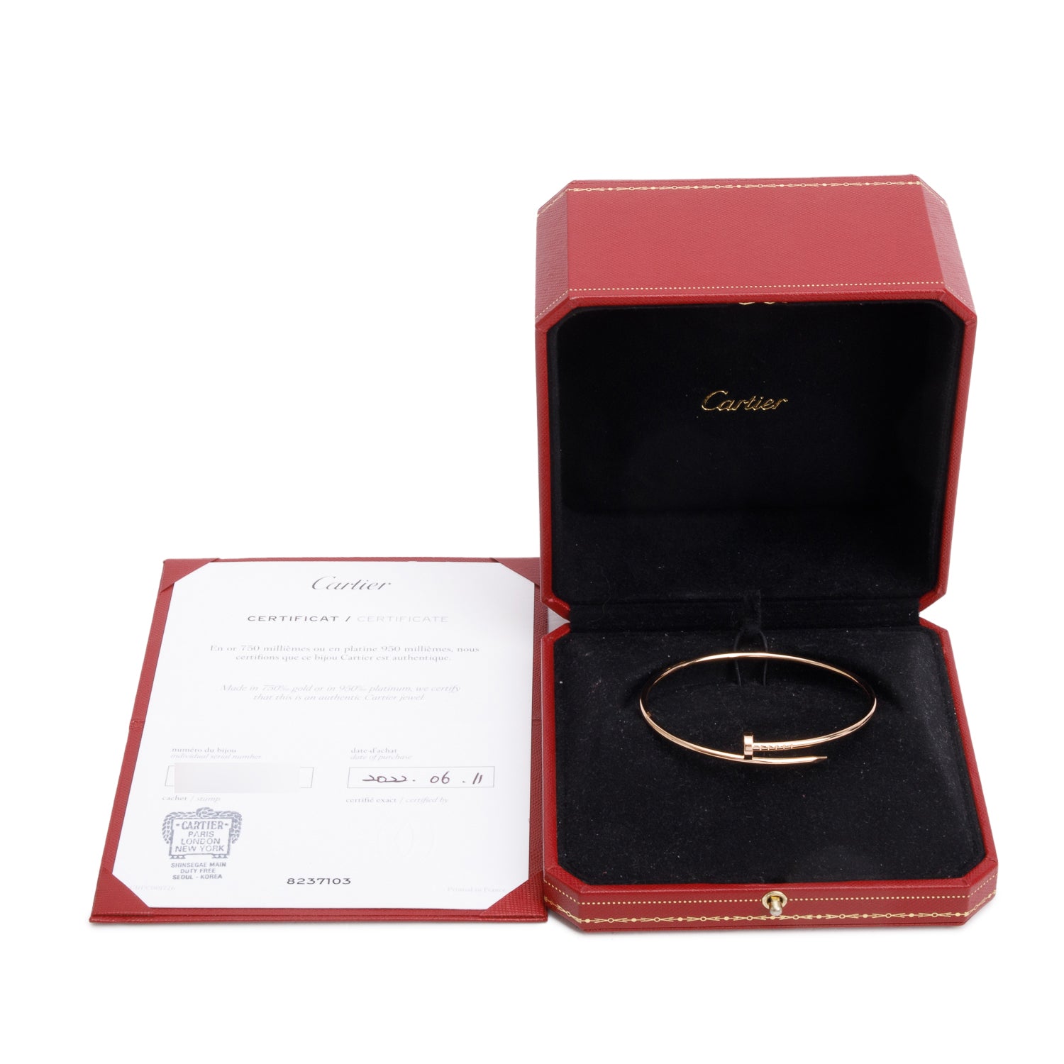 Cartier 18k Rose Gold Juste Un Clou Bracelet, Small Model, Size 19 w/ Box & Certificate