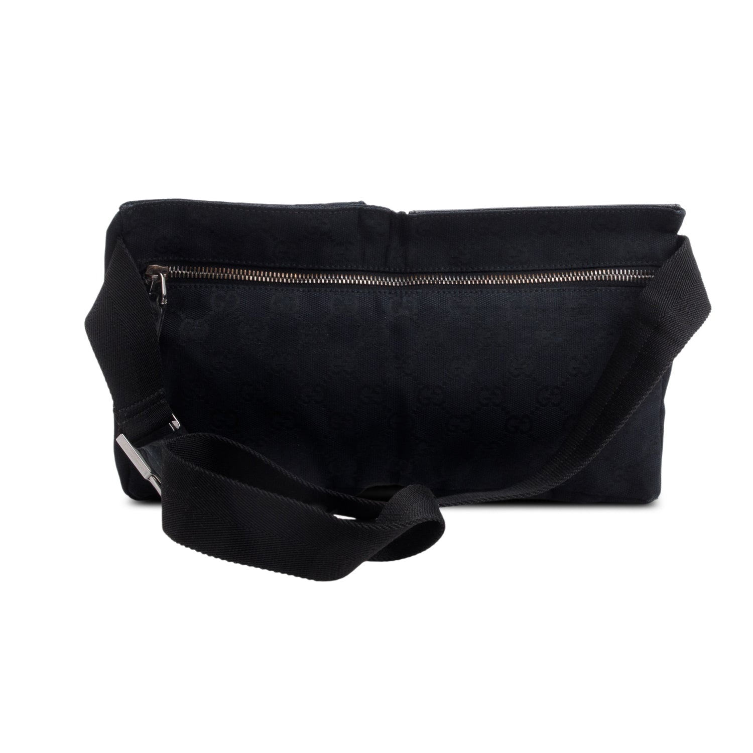 Gucci Black GG Canvas Leather Trim Double Pocket Belt Bag