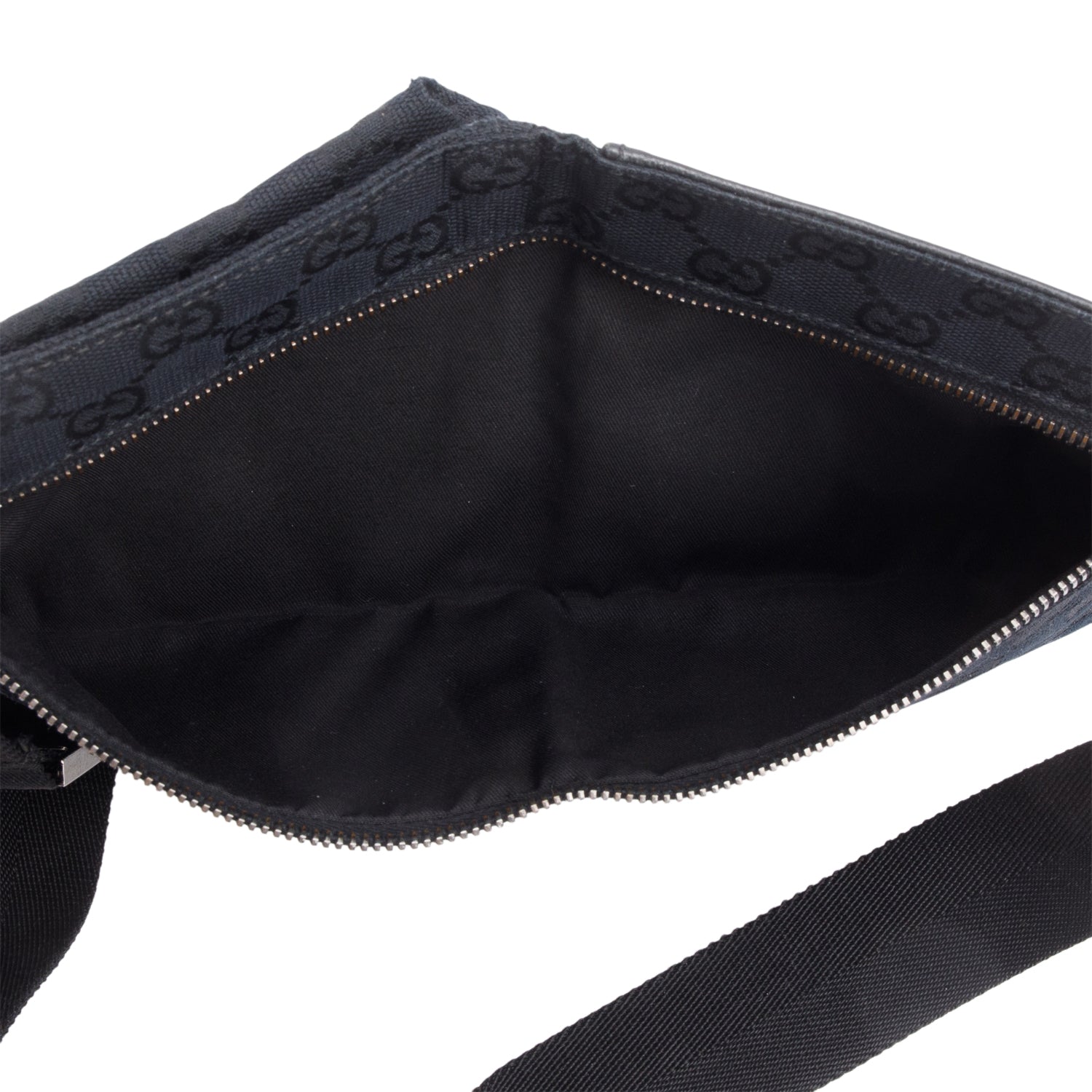 Gucci Black GG Canvas Leather Trim Double Pocket Belt Bag