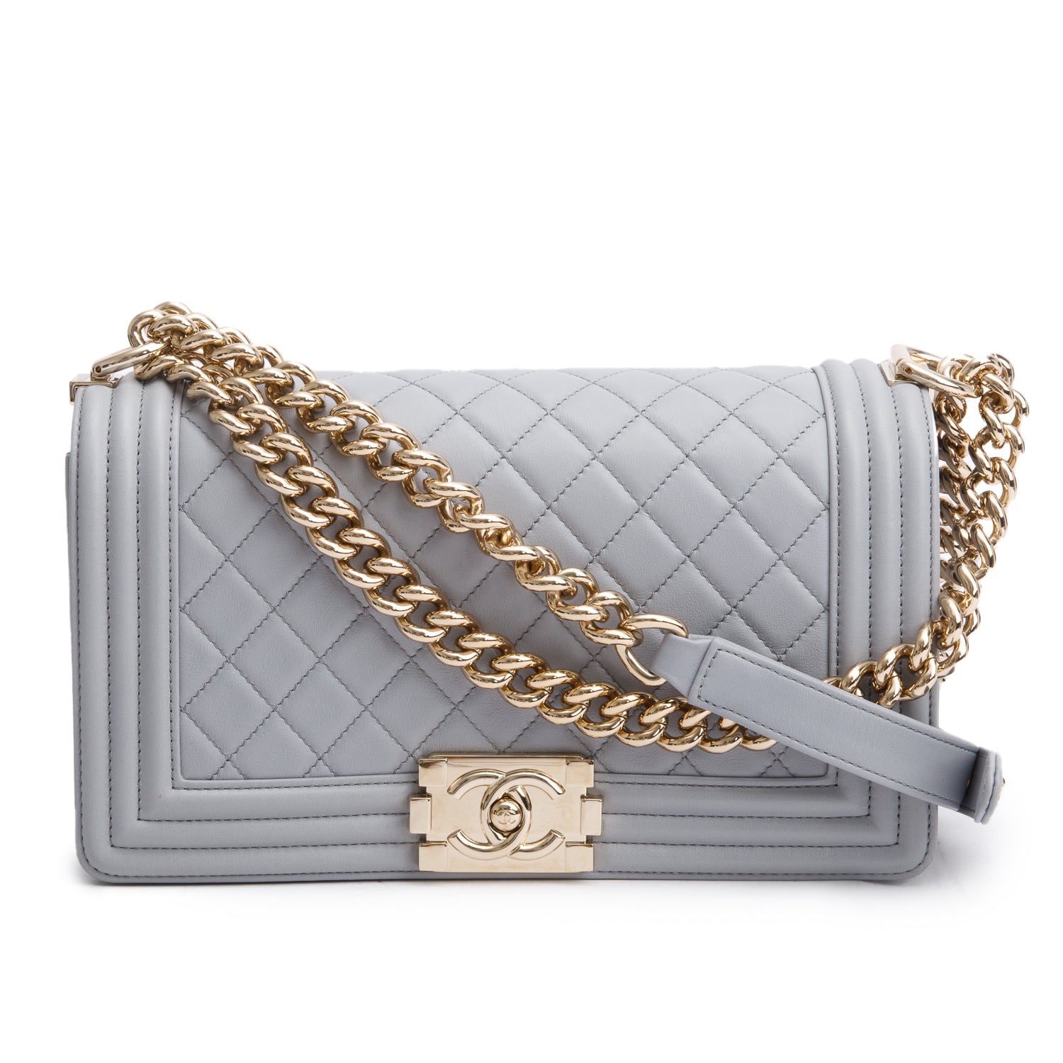 Chanel Grey Quilted Calfskin Leather Medium Boy Bag w/ Box & Authenticity Card