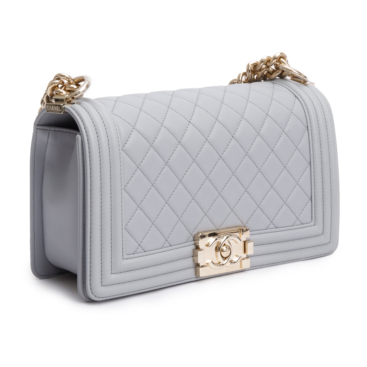 Chanel Grey Quilted Calfskin Leather Medium Boy Bag w/ Box & Authenticity Card