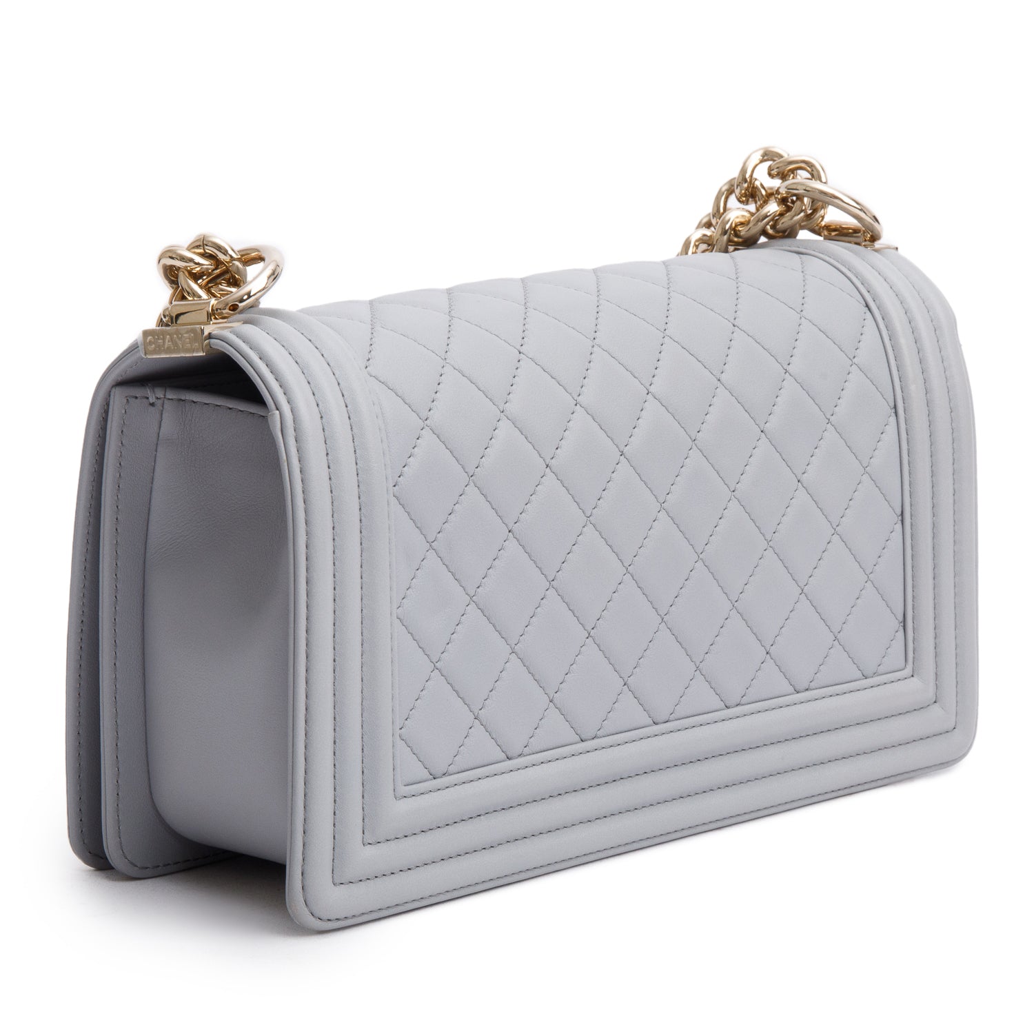 Chanel Grey Quilted Calfskin Leather Medium Boy Bag w/ Box & Authenticity Card