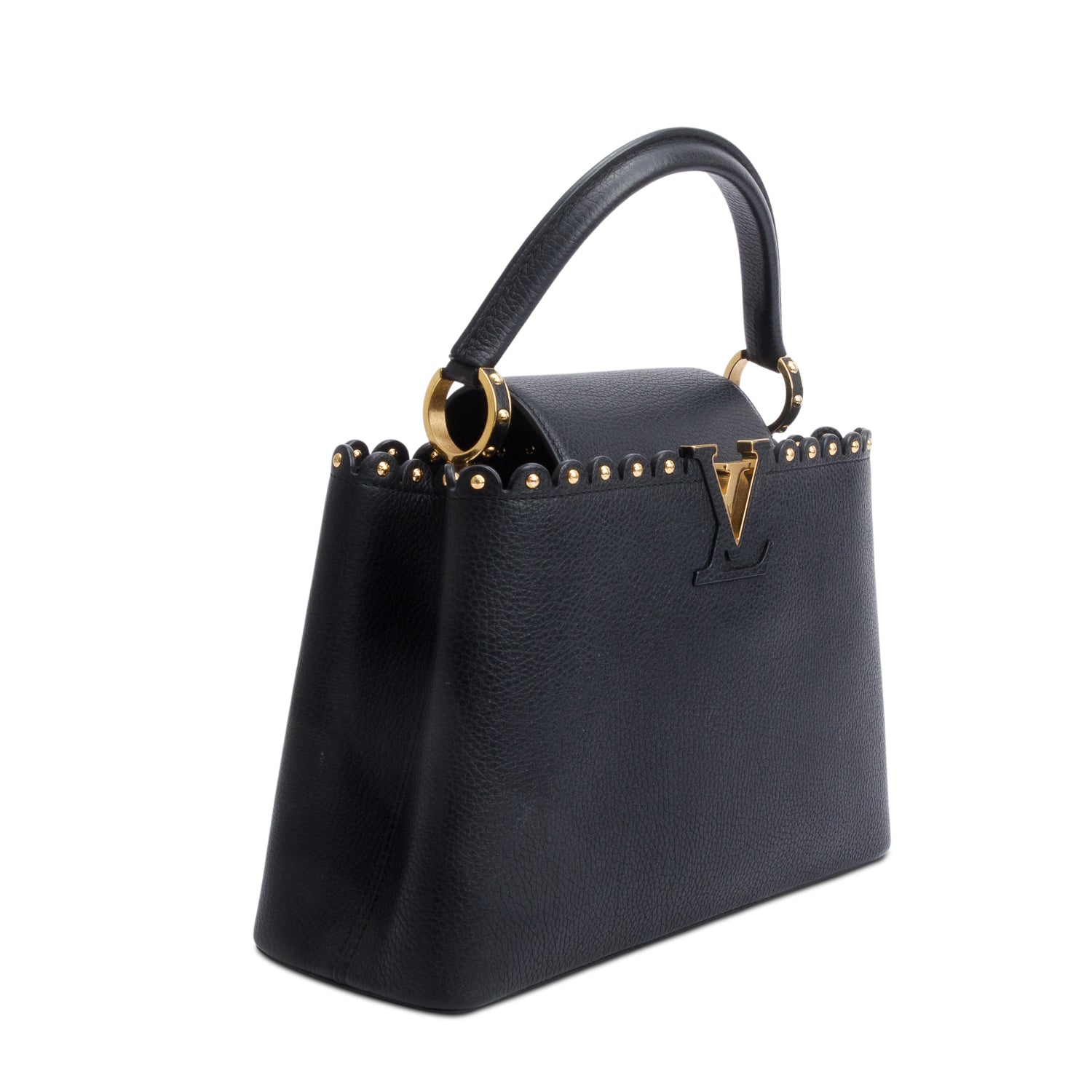 Louis Vuitton Black Taurillon Studded Capucines MM w/ Strap