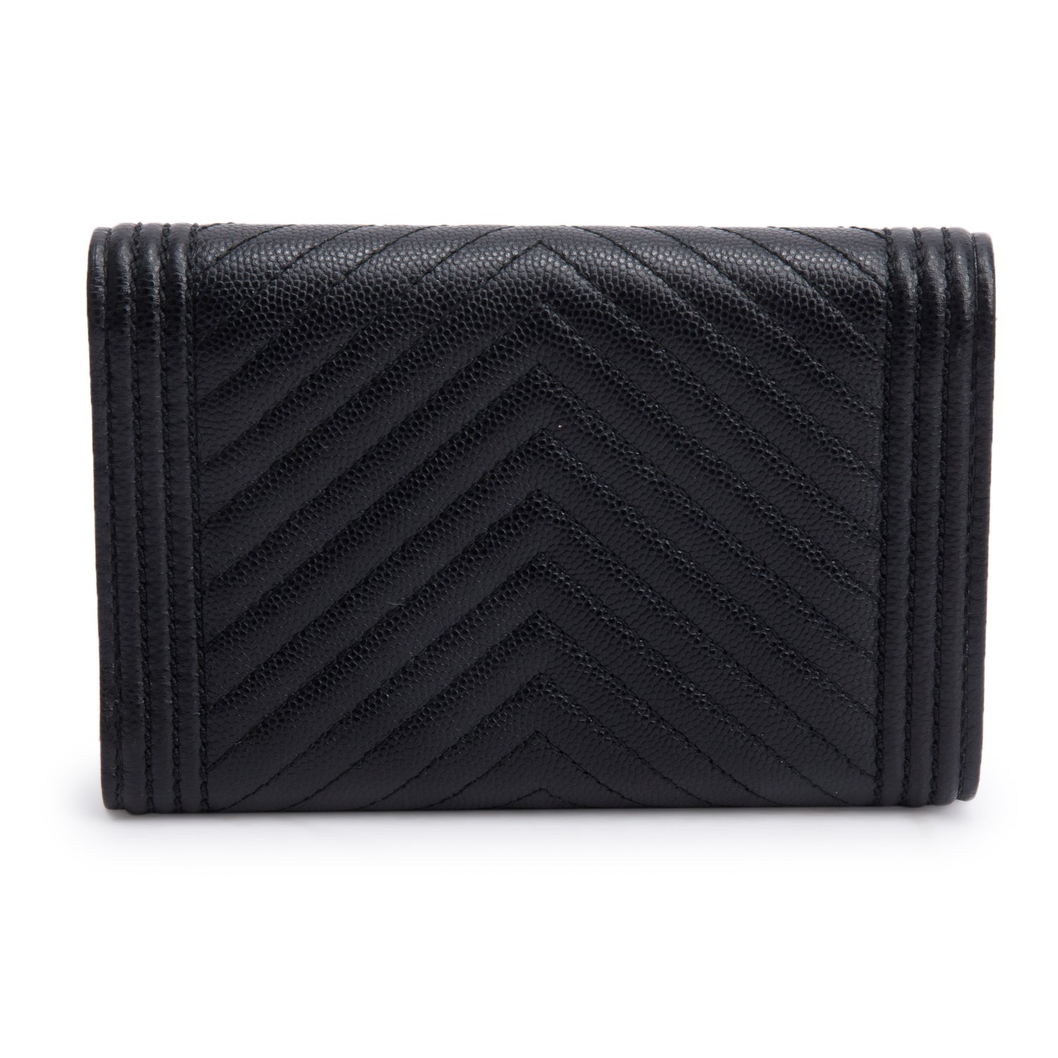 Chanel Black Chevron Caviar Leather Medium Boy Flap Wallet w/ Box & Authenticity Card