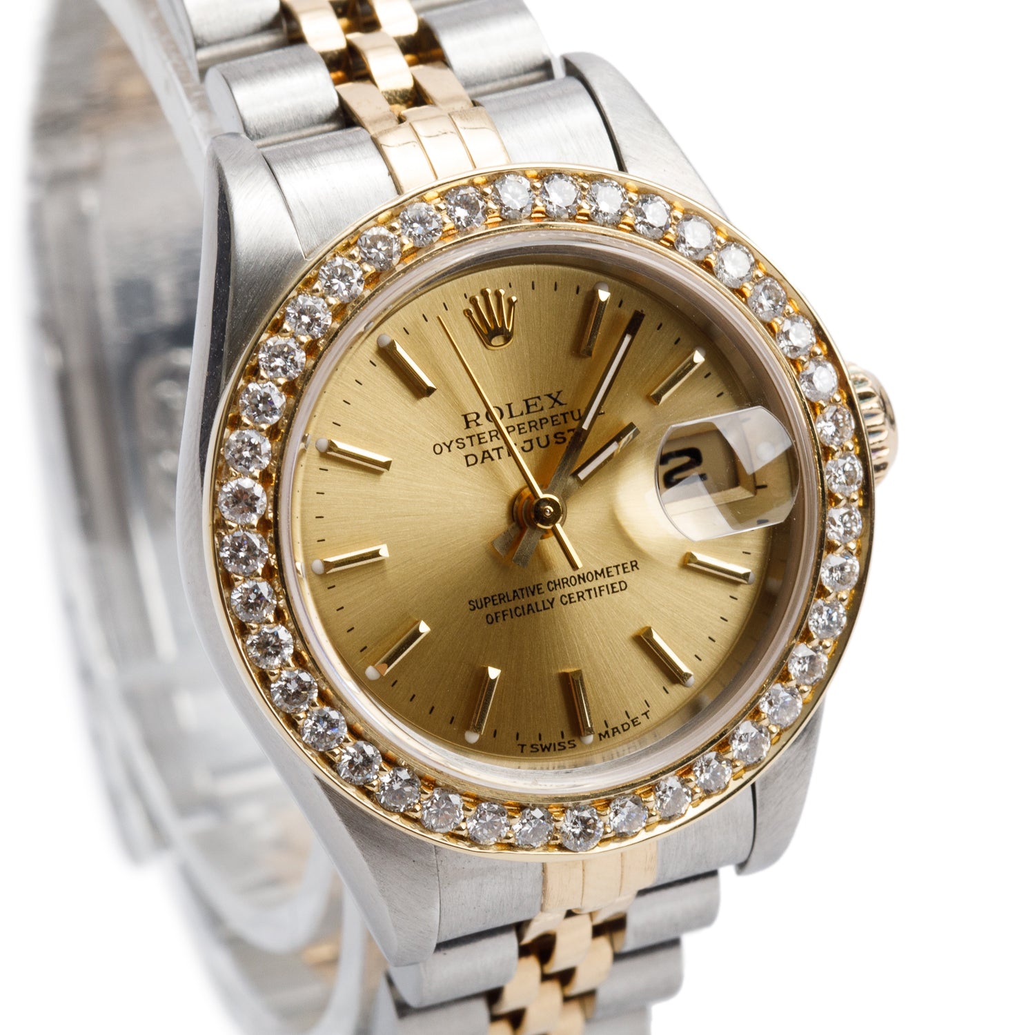 Rolex Stainless Steel & 18k Yellow Gold Diamond Bezel Datejust 26 MM Watch 69173 w/ Box & Papers