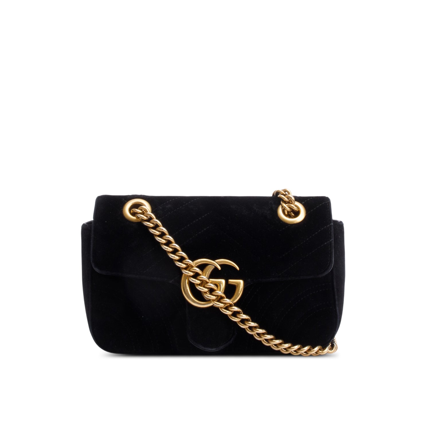 Gucci Black Velvet Matelasse GG Marmont Mini Shoulder Bag