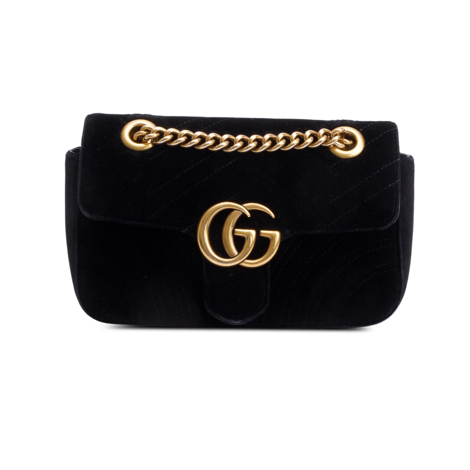 Gucci Black Velvet Matelasse GG Marmont Mini Shoulder Bag