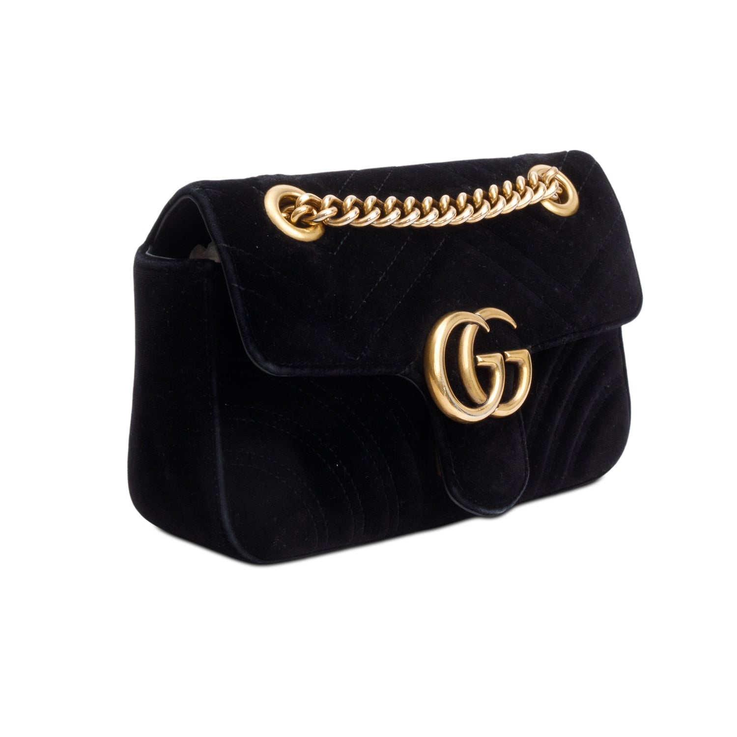 Gucci Black Velvet Matelasse GG Marmont Mini Shoulder Bag