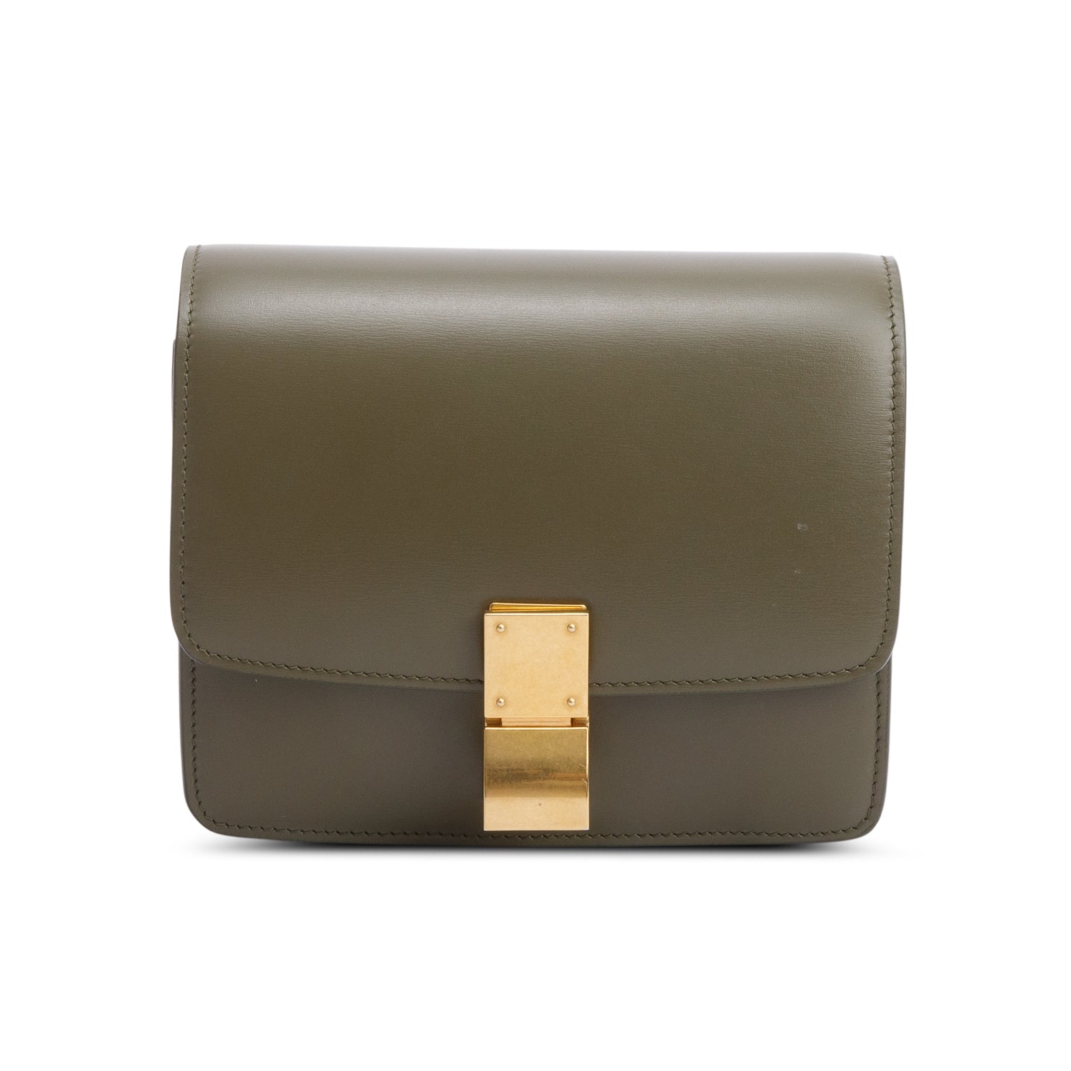 Celine Khaki Smooth Calfskin Small Classic Box Flap Bag