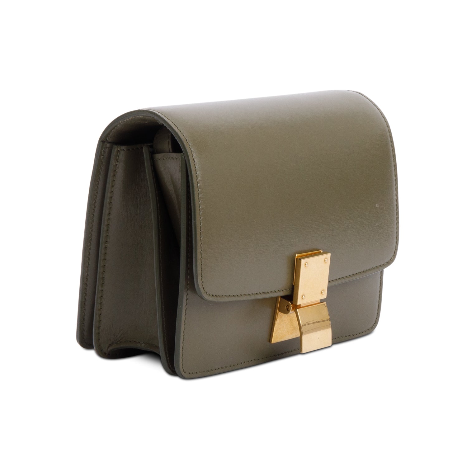 Celine Khaki Smooth Calfskin Small Classic Box Flap Bag