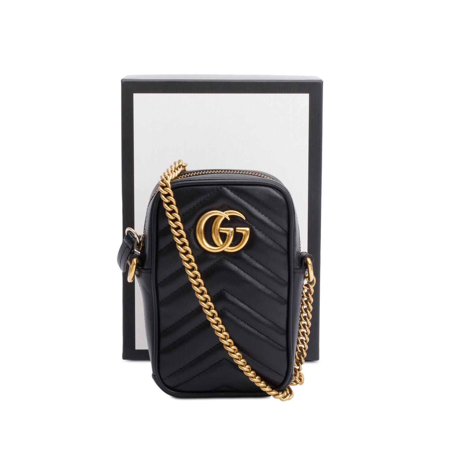 Gucci Black GG Marmont Matelasse Leather Mini Bag w/ Box