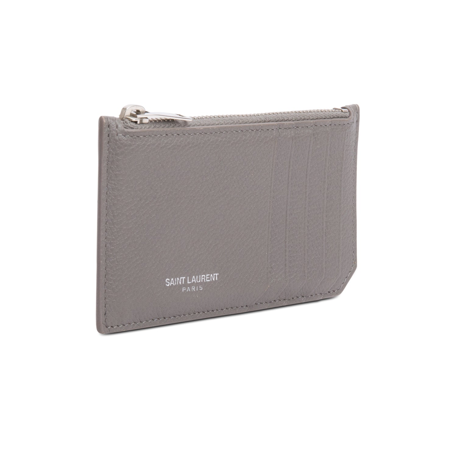 Saint Laurent Grey Grain De Poudre Paris Fragments Zipped Card Case