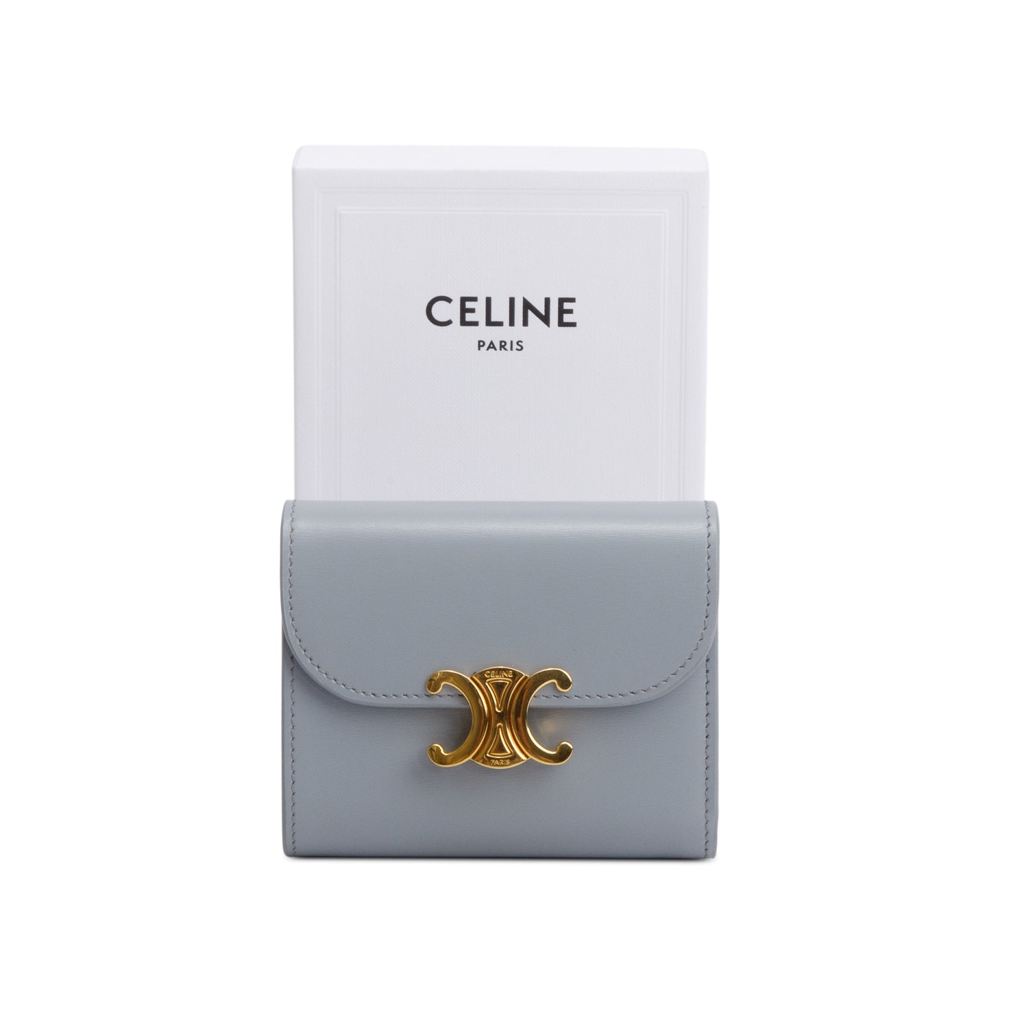 Celine 2023 Blue Leather Small Flap Triomphe Wallet w/ Box & Receipt