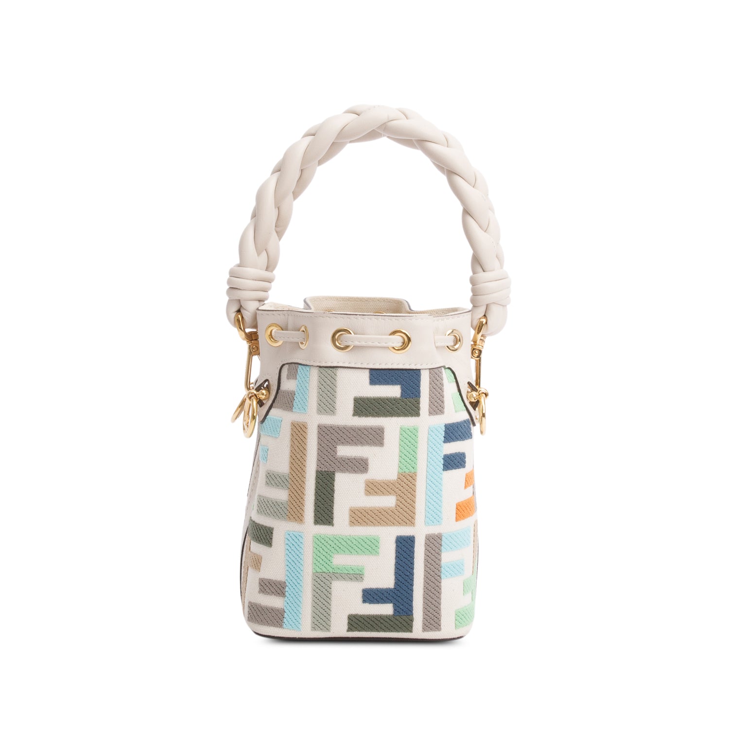 Fendi White/Multicolor FF Embroidered Canvas F is Fendi Mini Mon Tresor Bucket Bag