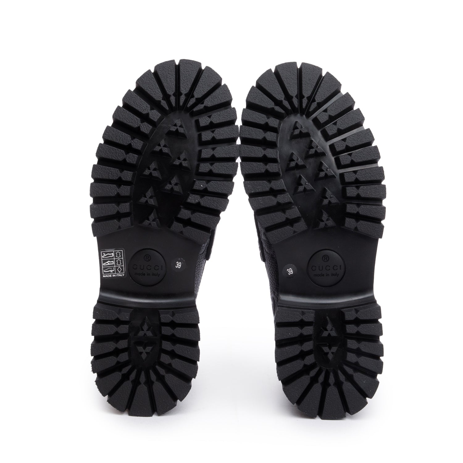 Gucci Black GG Embossed Calfskin Leather Horsebit Accent Lug Sole Loafers, Size 39 w/ Box