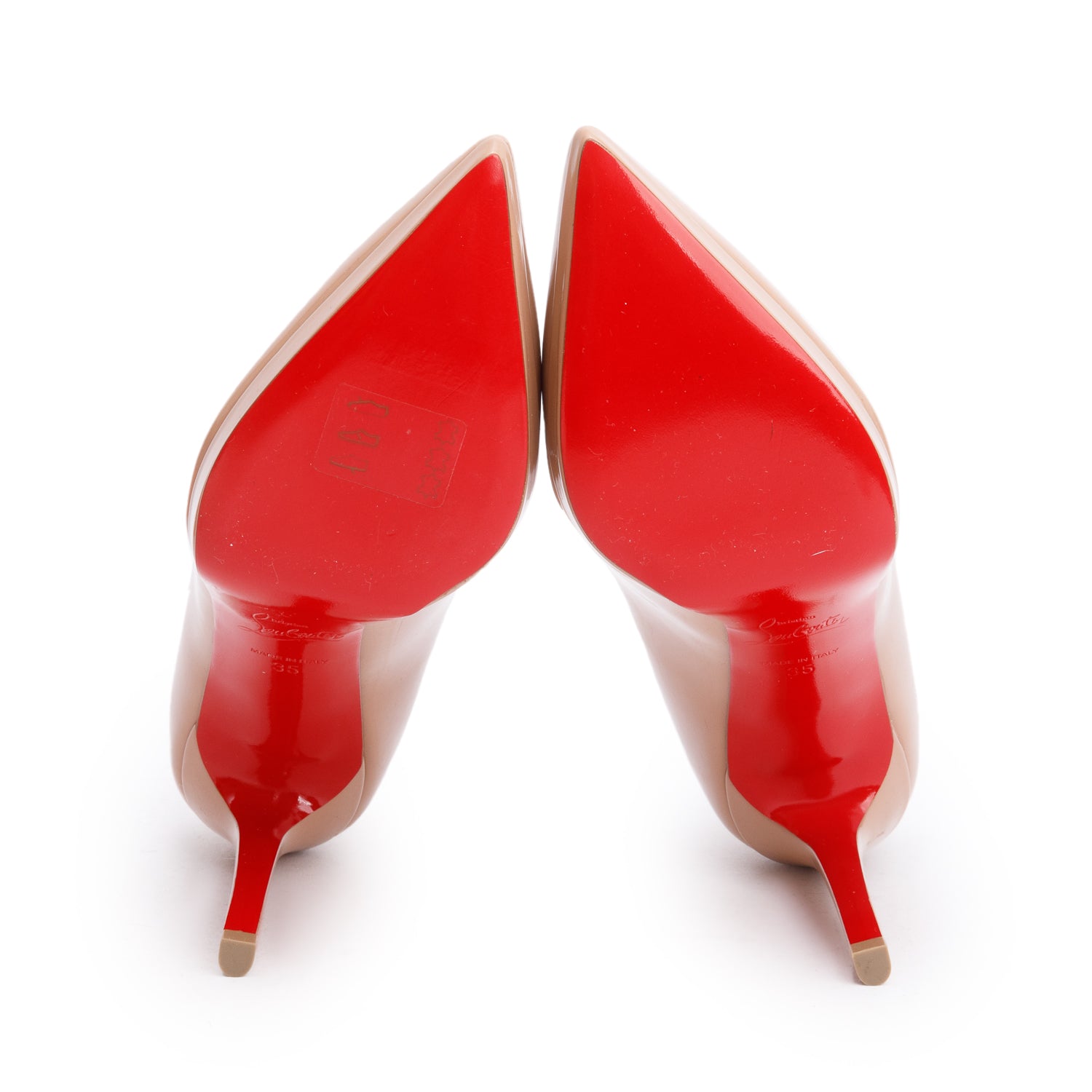 Christian Louboutin Nude Patent Leather Pigalle Plato 100 Pumps, Size 35 w/ Box