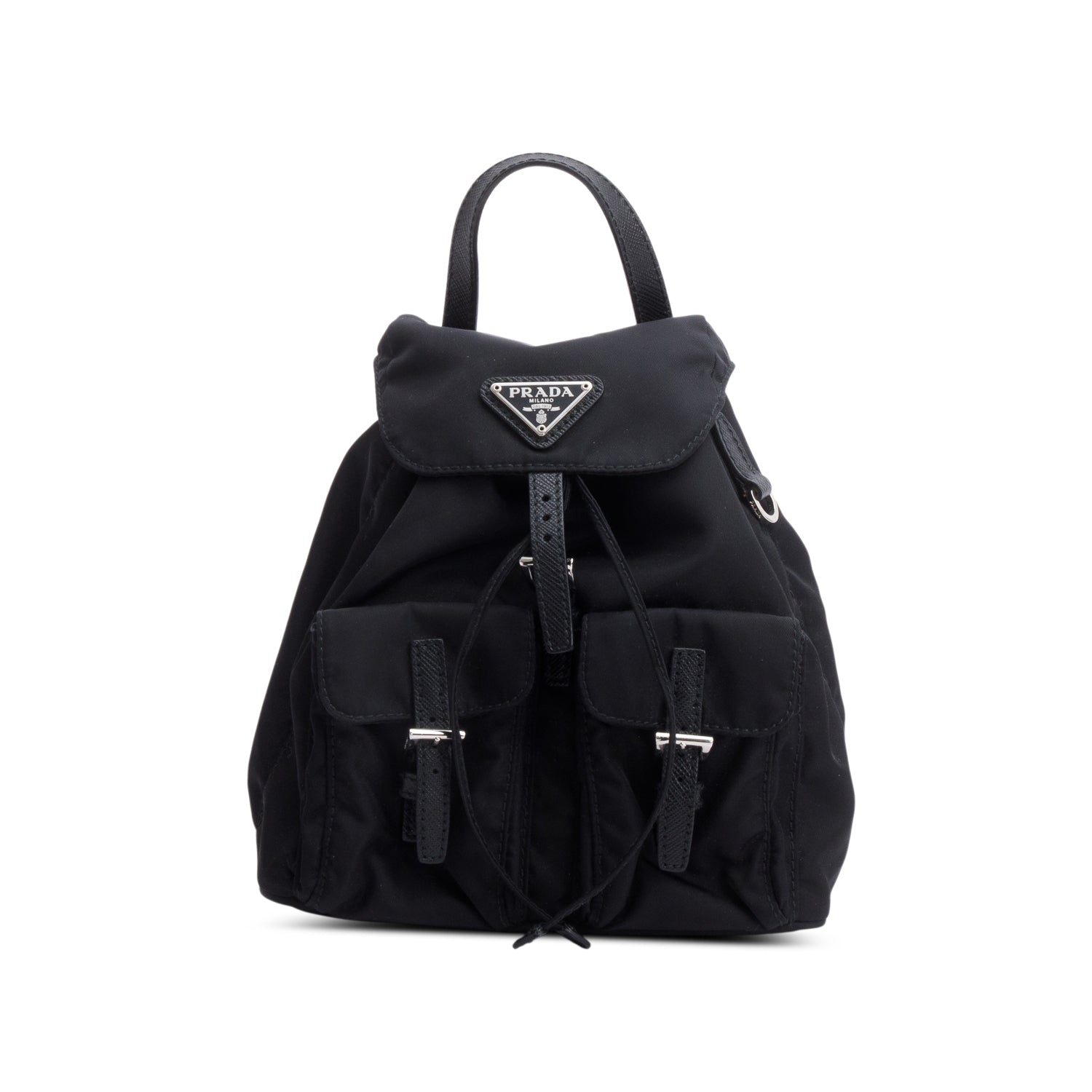 Prada Black Tessuto Nylon & Saffiano Leather Mini Double Pocket Chain Shoulder Bag