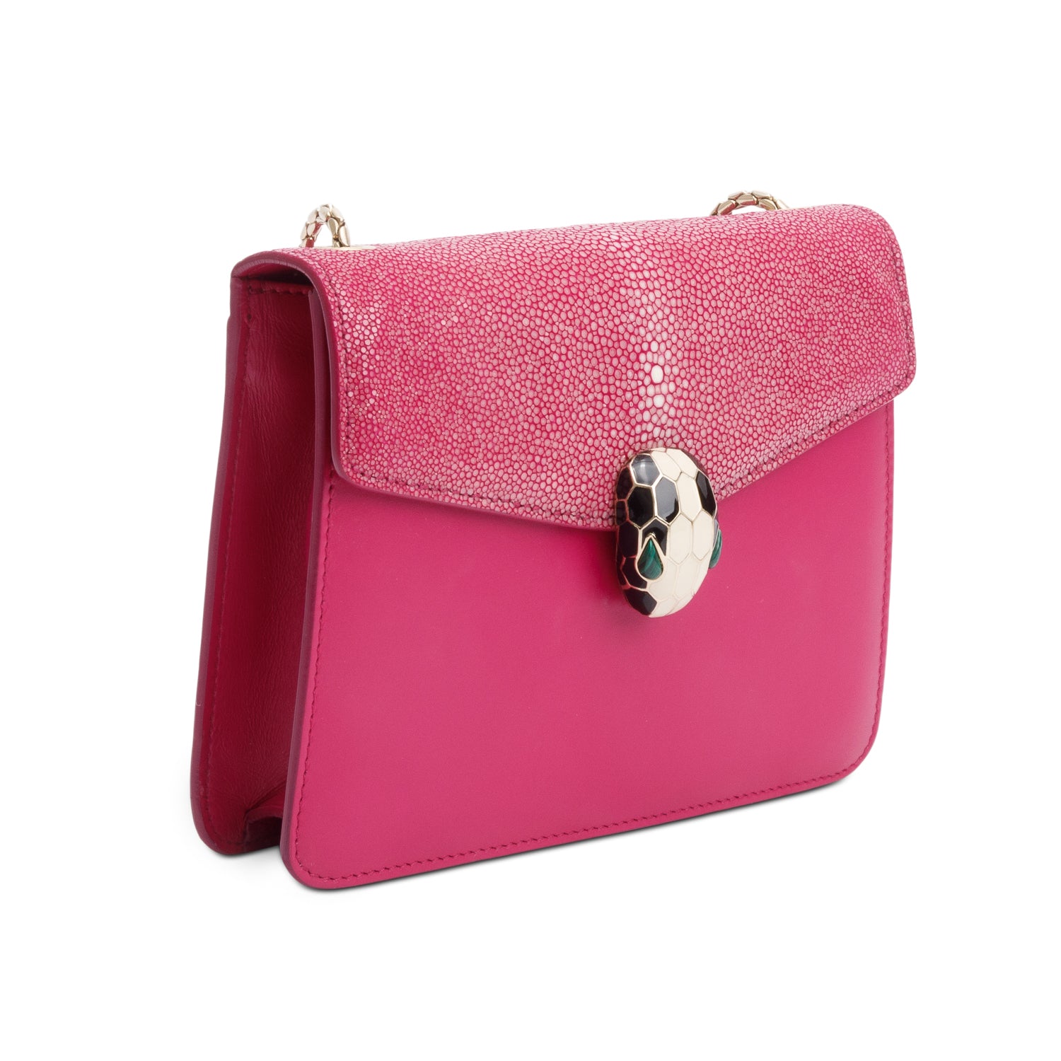 BVLGARI Pink Calfskin Leather Stingray Trim Serpenti Forever Crossbody Bag