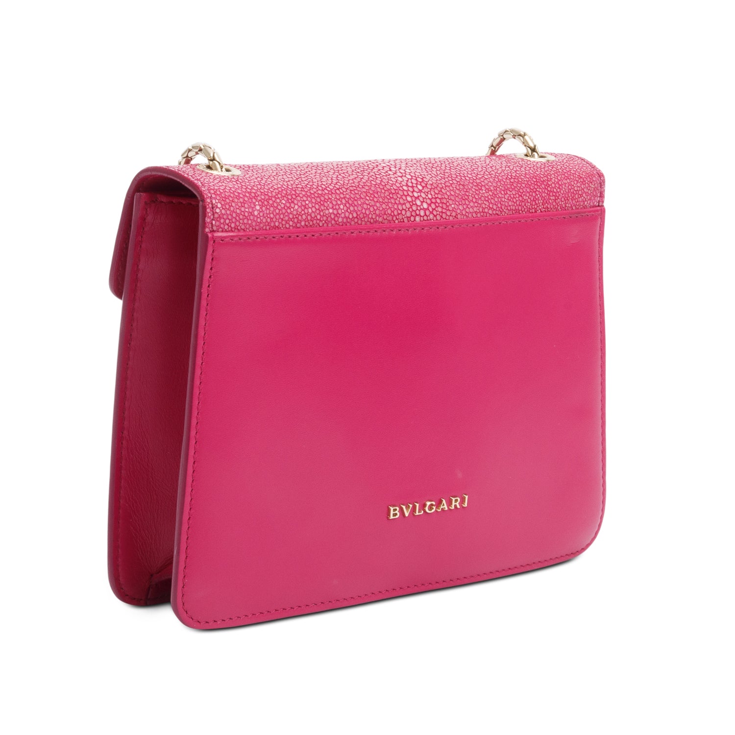 BVLGARI Pink Calfskin Leather Stingray Trim Serpenti Forever Crossbody Bag