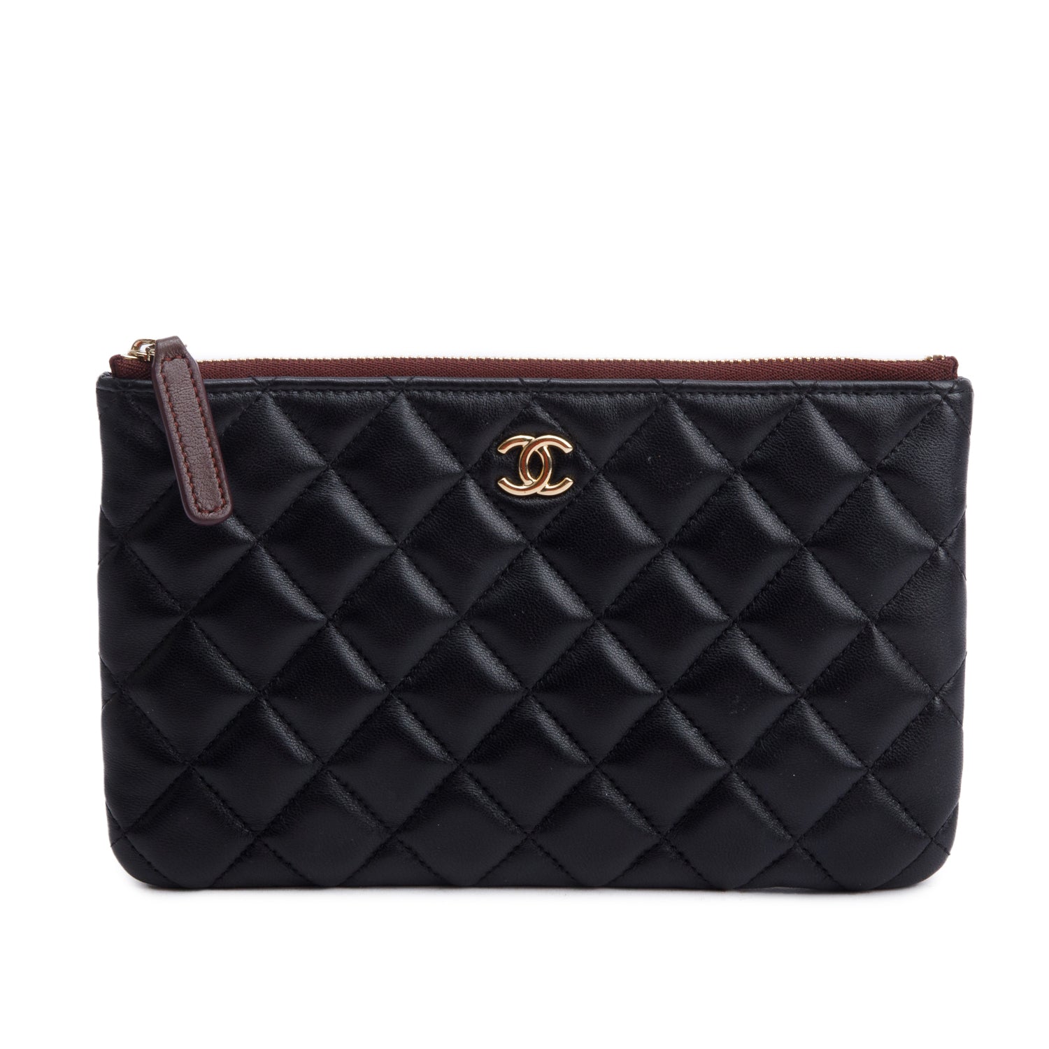 Chanel 2021 Black Quilted Lambskin Leather Classic Small O-Case Pouch w/ Box & Authenticity Card