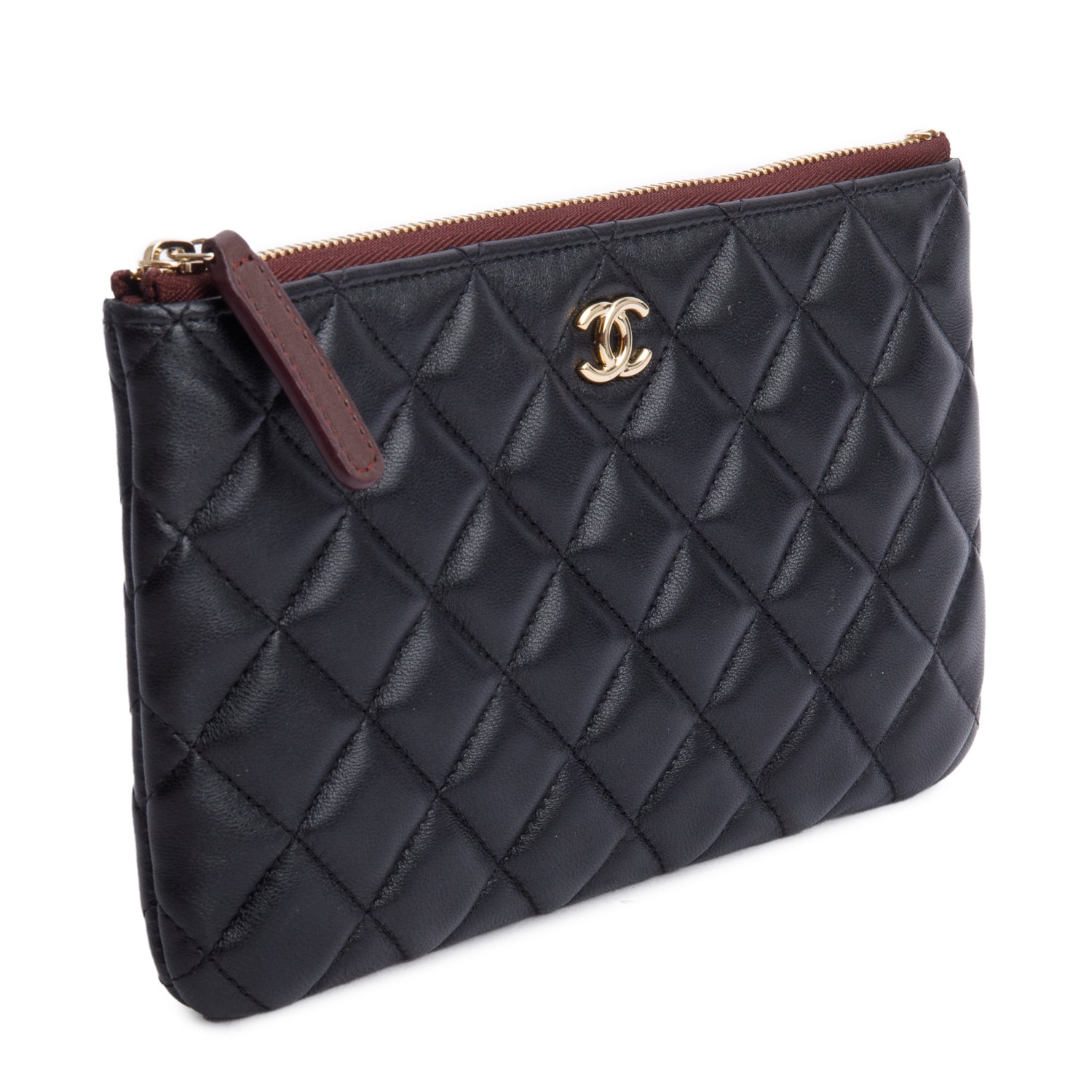 Chanel 2021 Black Quilted Lambskin Leather Classic Small O-Case