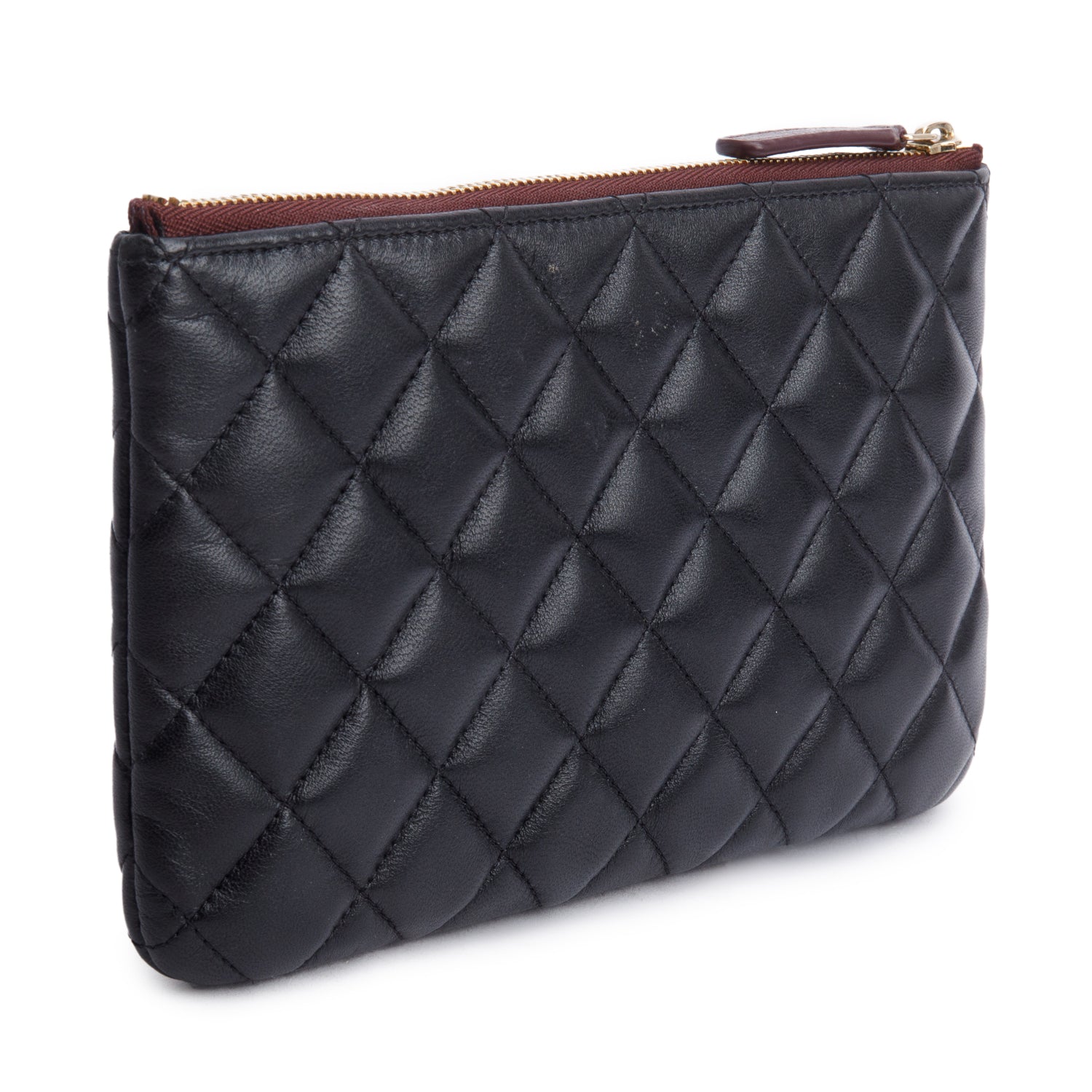 Chanel 2021 Black Quilted Lambskin Leather Classic Small O-Case Pouch w/ Box & Authenticity Card