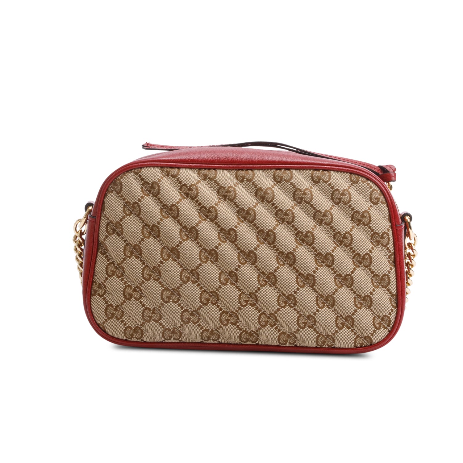 Gucci Red Leather Trim GG Canvas Marmont Matelasse Small Shoulder Bag w/ Box