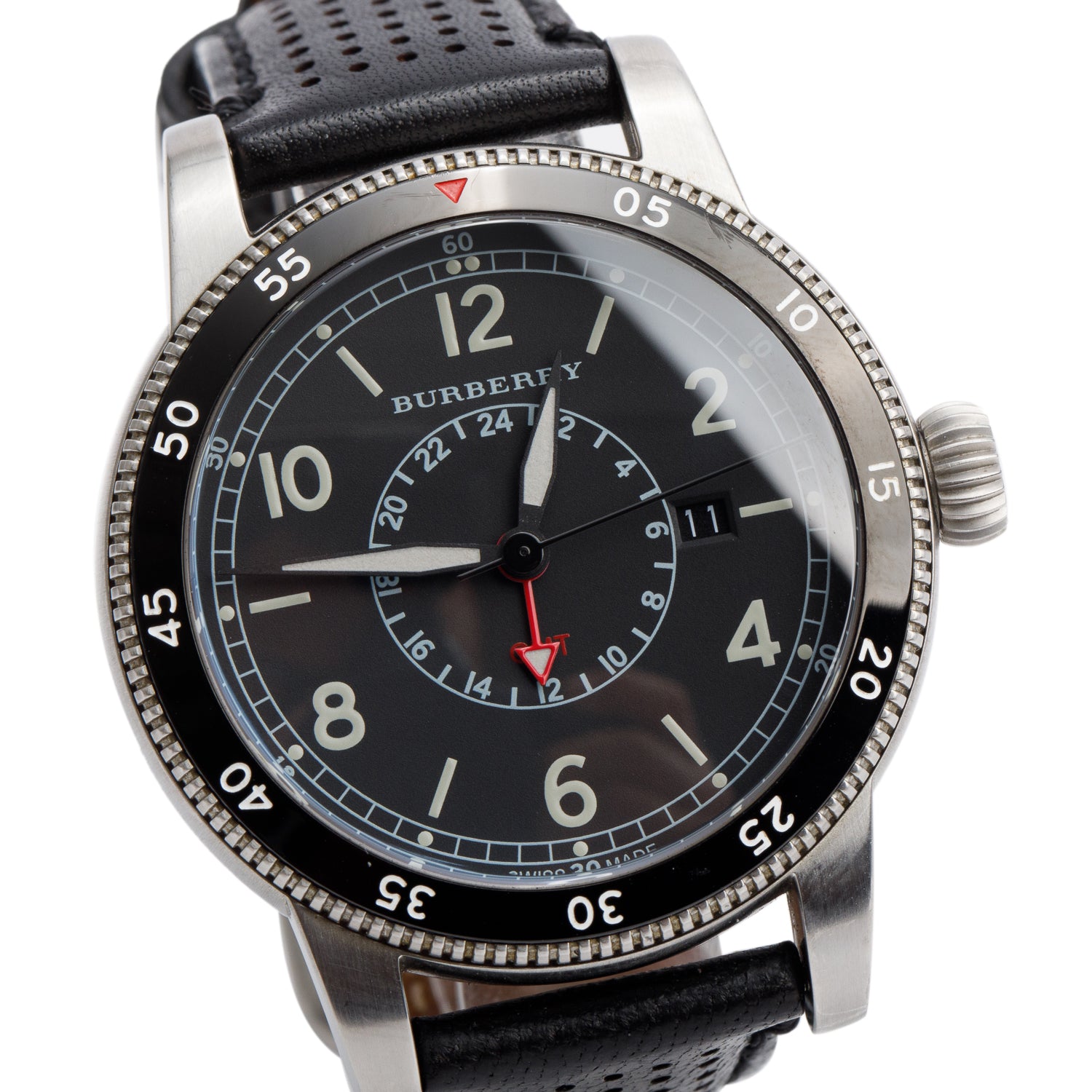 Burberry Stainless Steel BU7854 Utilitarian 42.5 MM GMT Quartz Watch Black Dial