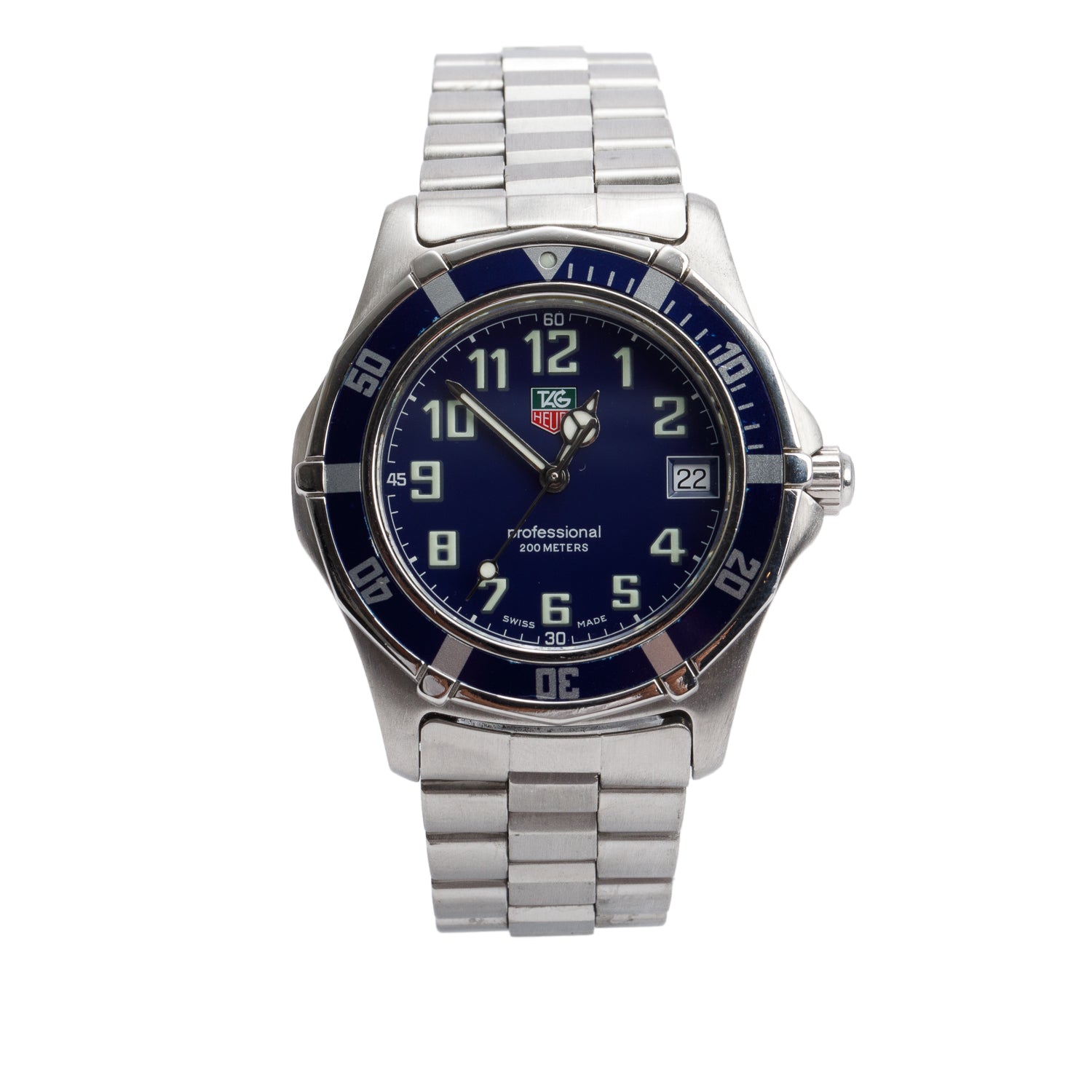 Tag Heuer Stainless Steel Professional 2000 200M 37 MM Quartz Watch Blue Dial WM1113
