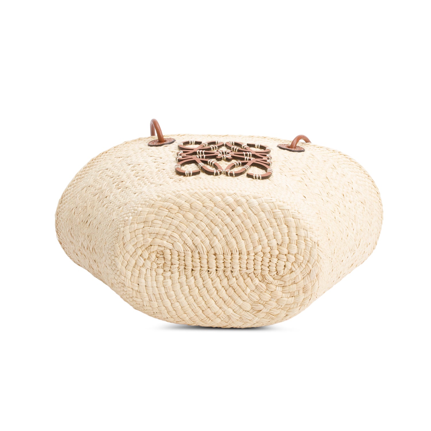 Loewe Neutral Iraca Palm Tan Leather Small Basket Bag