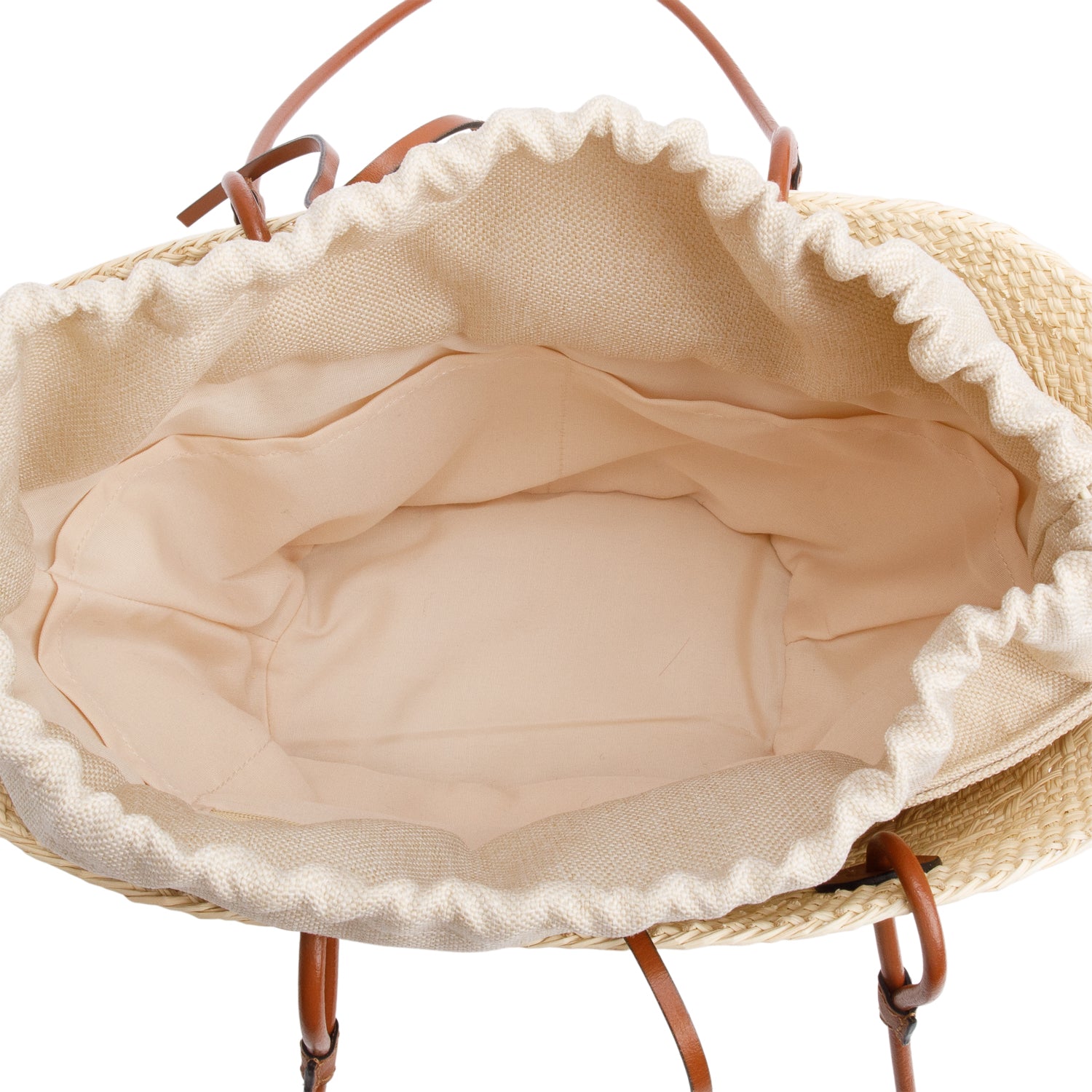 Loewe Neutral Iraca Palm Tan Leather Small Basket Bag