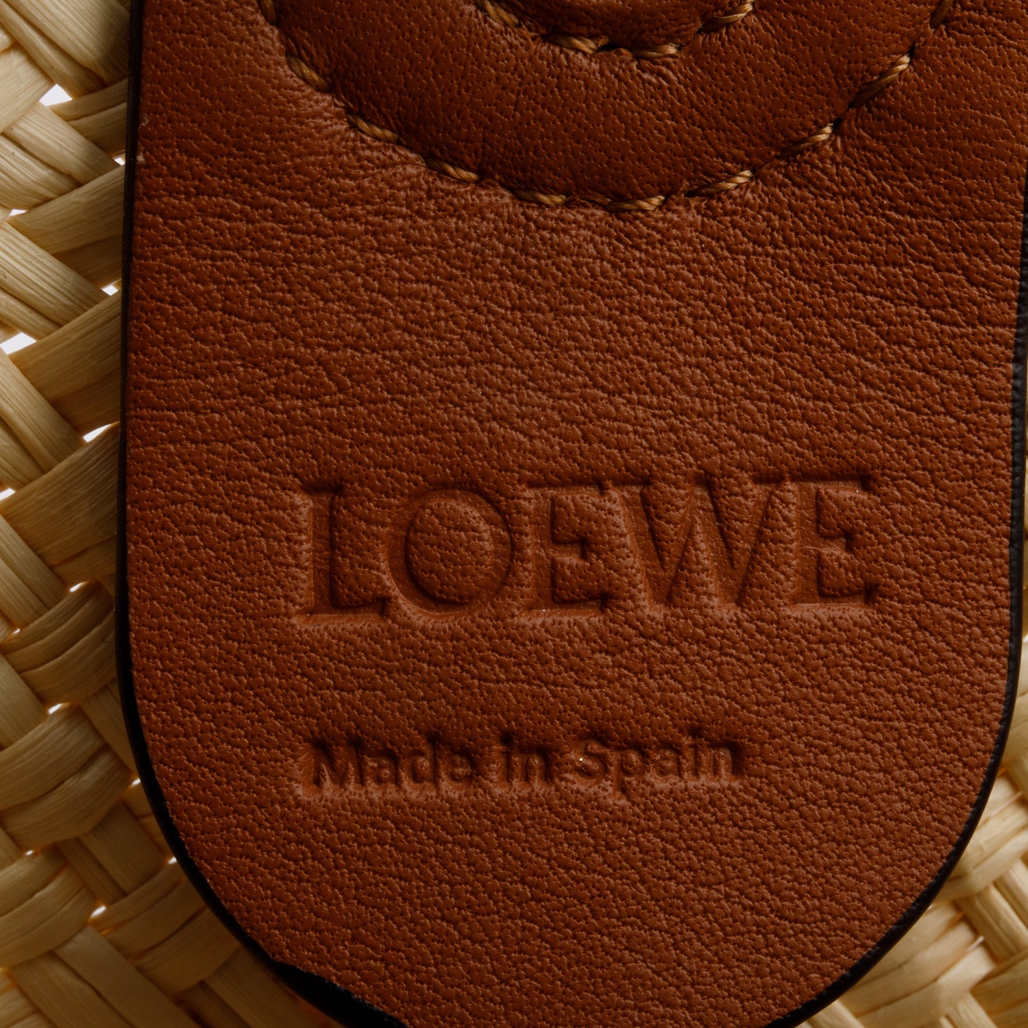 Loewe Neutral Iraca Palm Tan Leather Small Basket Bag