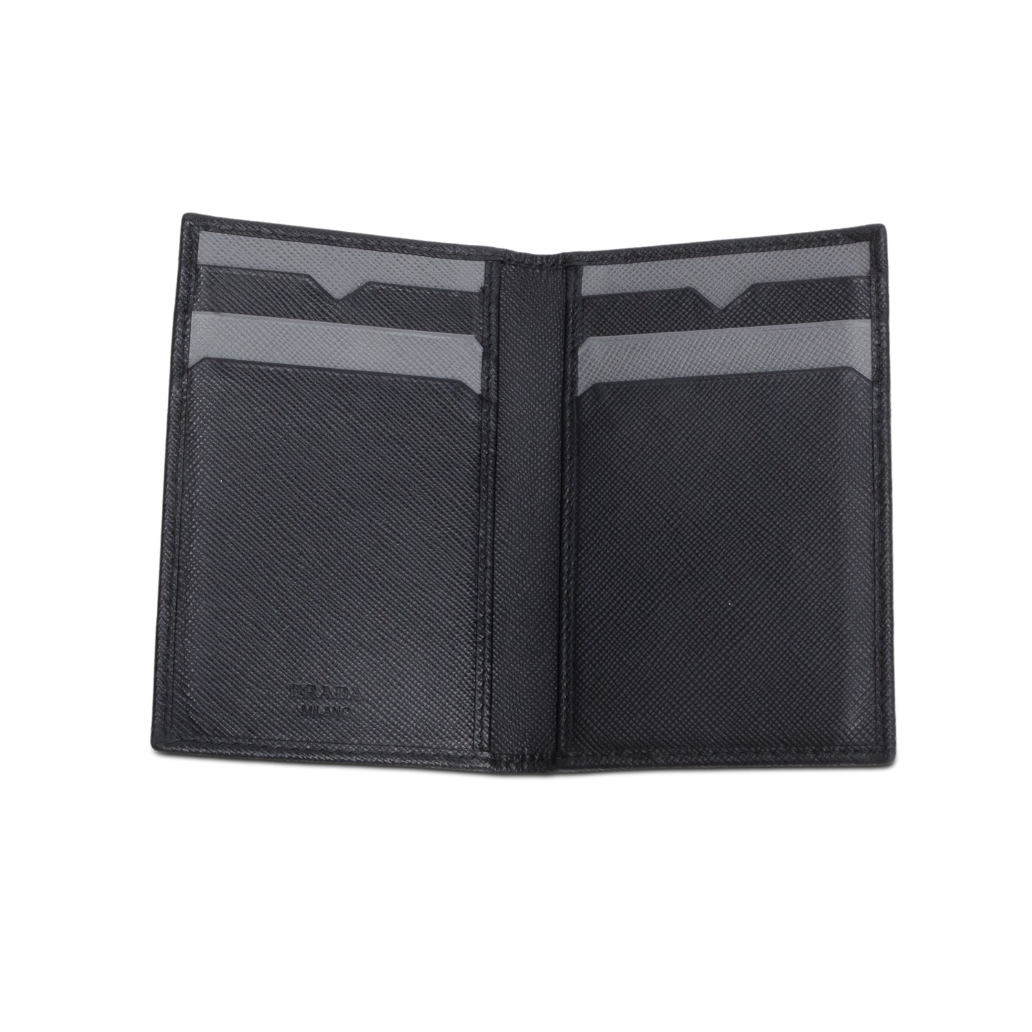 Prada Black Saffiano Leather Bifold Card Holder w/ Box & Authenticity Card