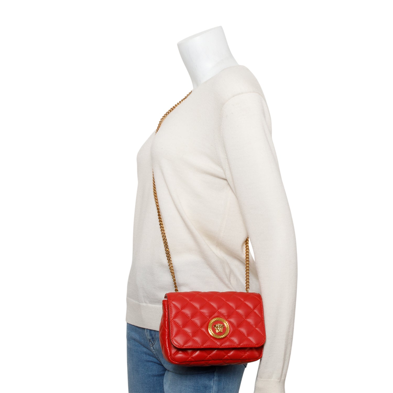 Versace Red Quilted Nappa Leather Medusa Chain Crossbody Bag