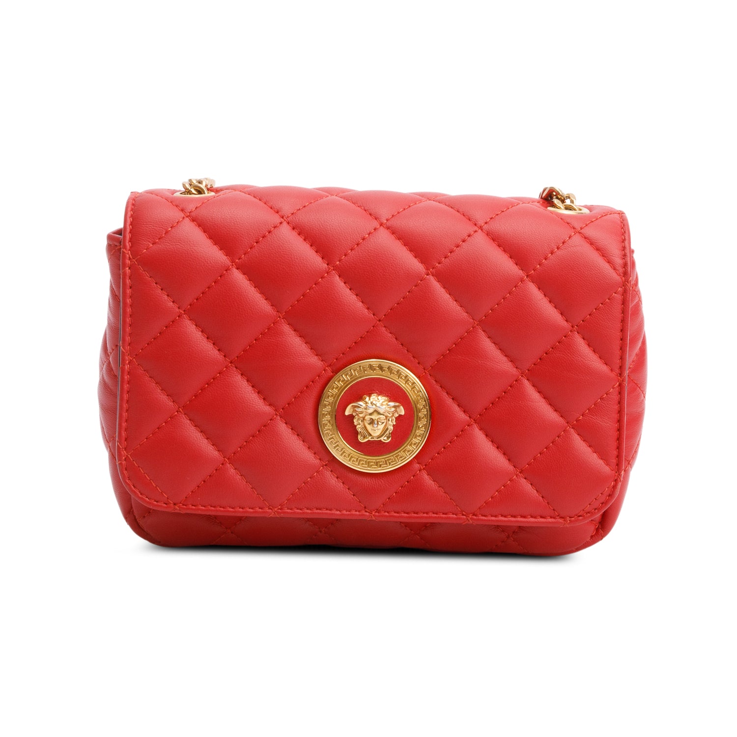 Versace Red Quilted Nappa Leather Medusa Chain Crossbody Bag