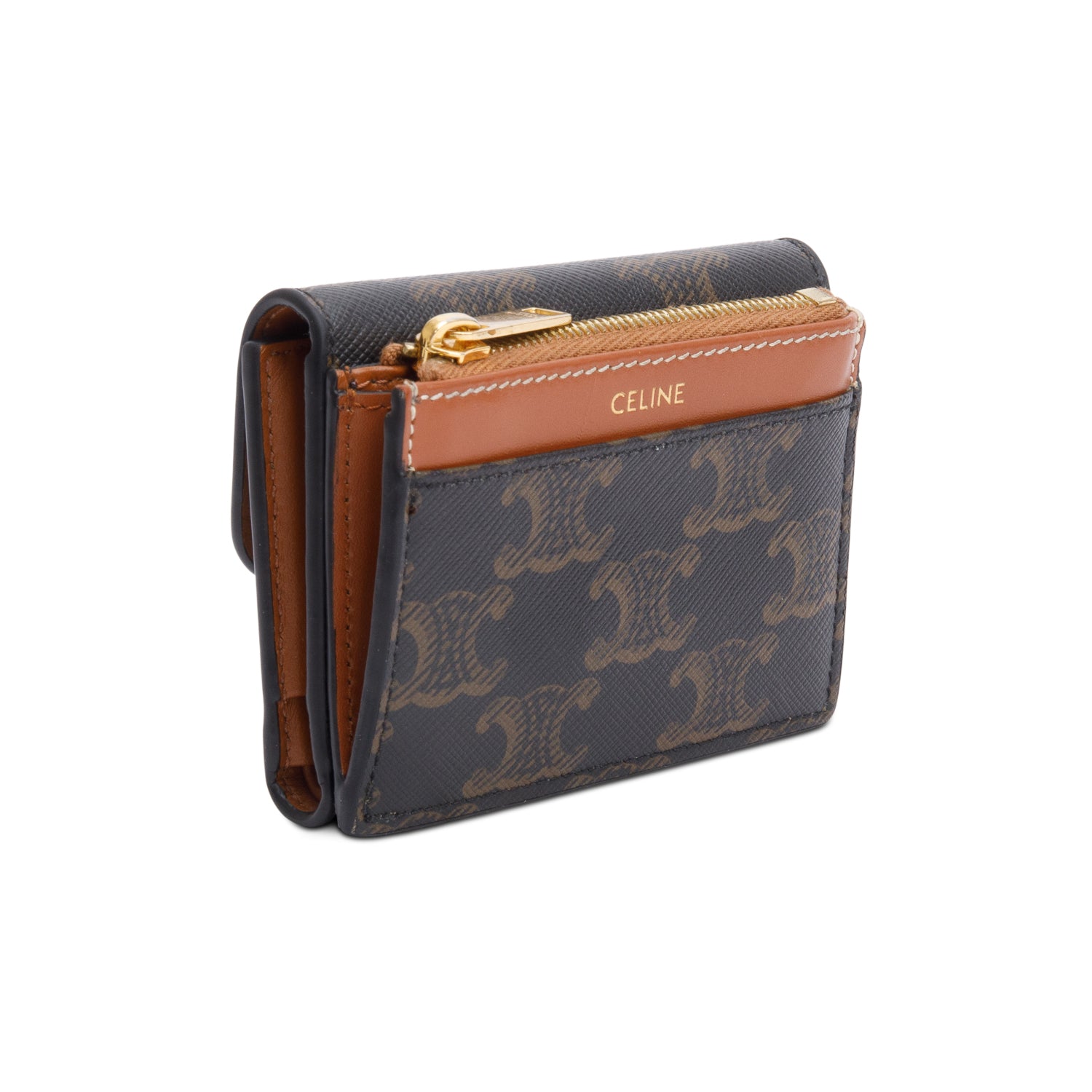 Celine 2023 Brown Triomphe Canvas Compact Wallet