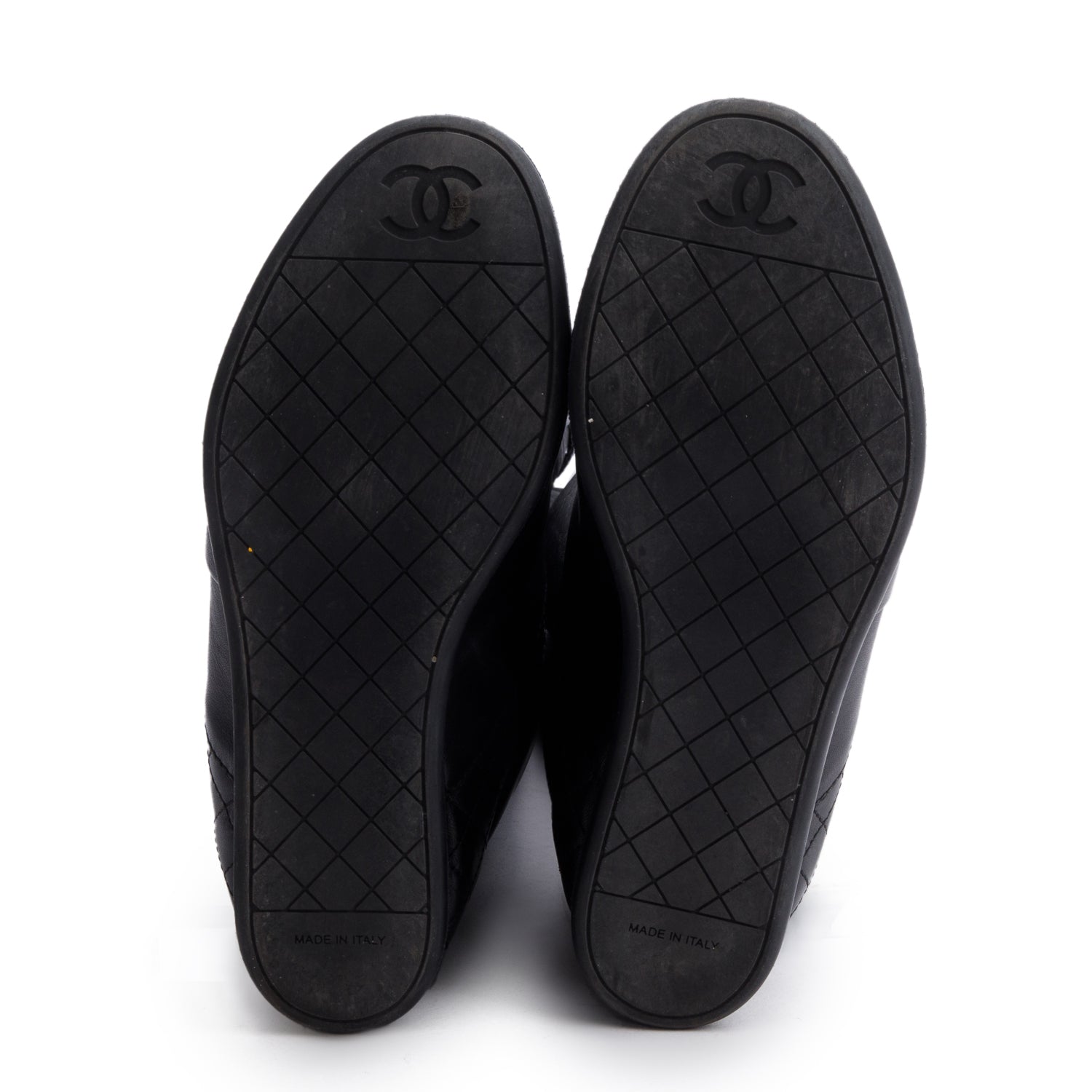 Chanel Black Leather Quilted CC Logo Knee High Sneaker Boots, Size 37 w/ Box