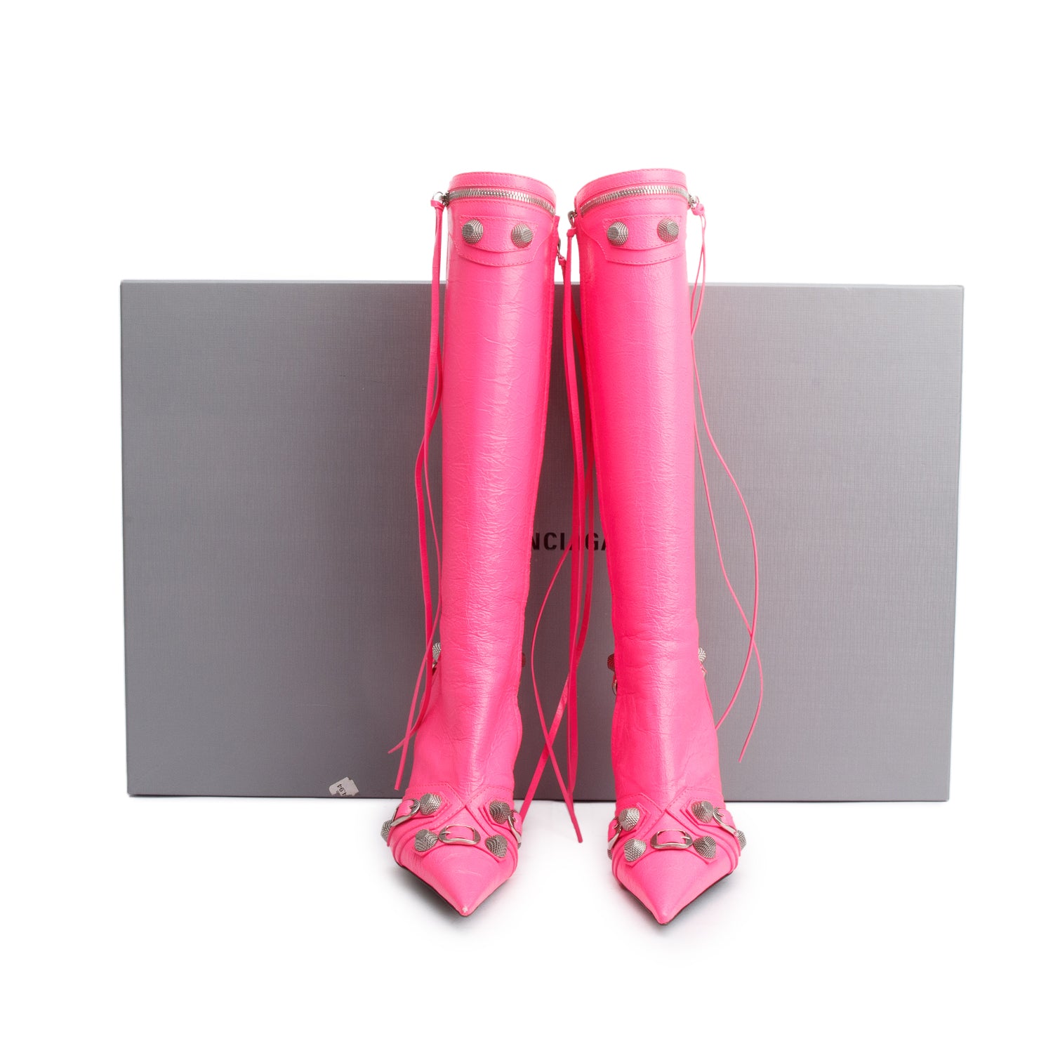 Balenciaga Pink Arena Leather Cagole Knee High Boots, Size 37 w/ Box
