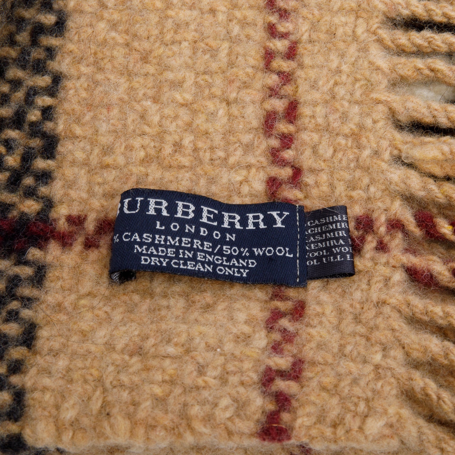 Burberry Beige Check Cashmere Wool Scarf