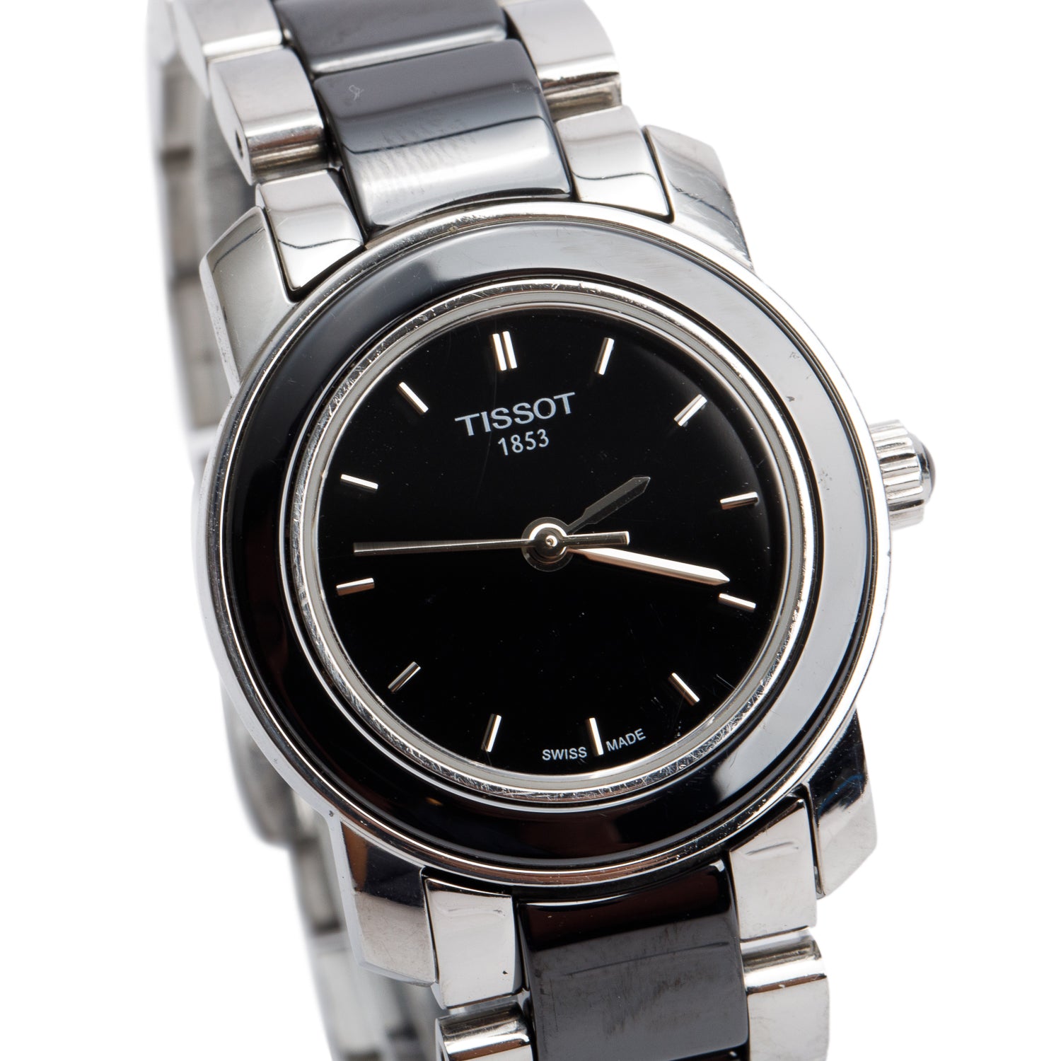 Tissot Stainless Steel & Black Ceramic Cera 28 MM Quartz Watch Black Dial w/ Box