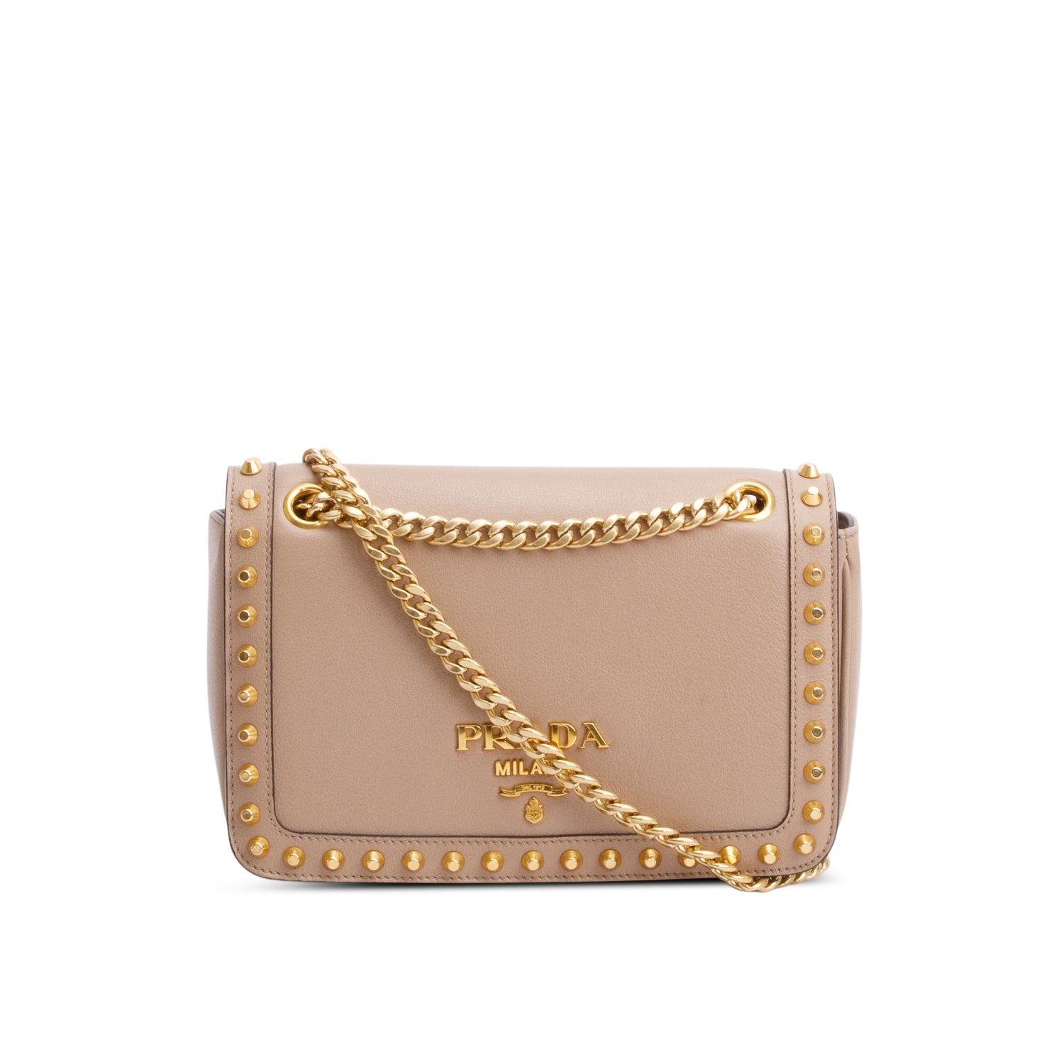 Prada Beige Glace Calf Leather Studded Camera Crossbody Bag