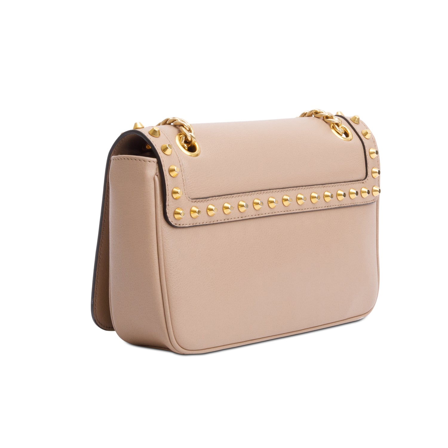 Prada Beige Glace Calf Leather Studded Camera Crossbody Bag