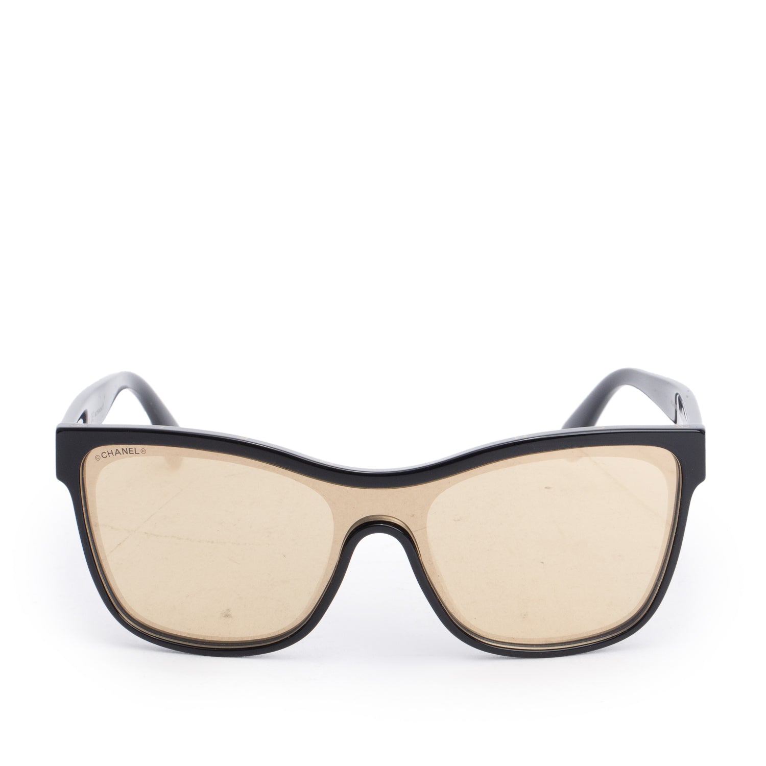 Chanel 5418-A Black Acetate CC Logo Shield Sunglasses w/ Box & Case