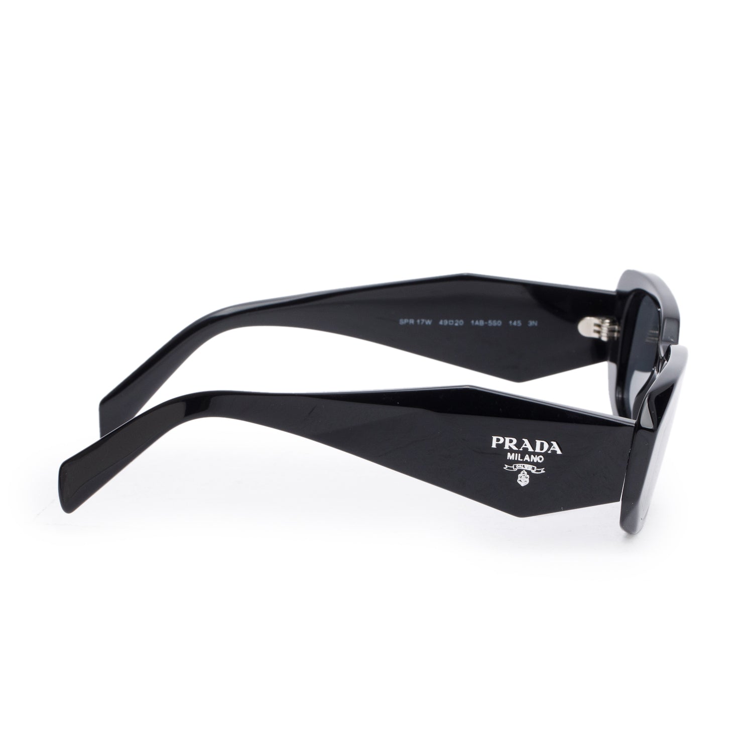 Prada SPR 17W Black Acetate Symbole Rectangular Sunglasses w/ Case