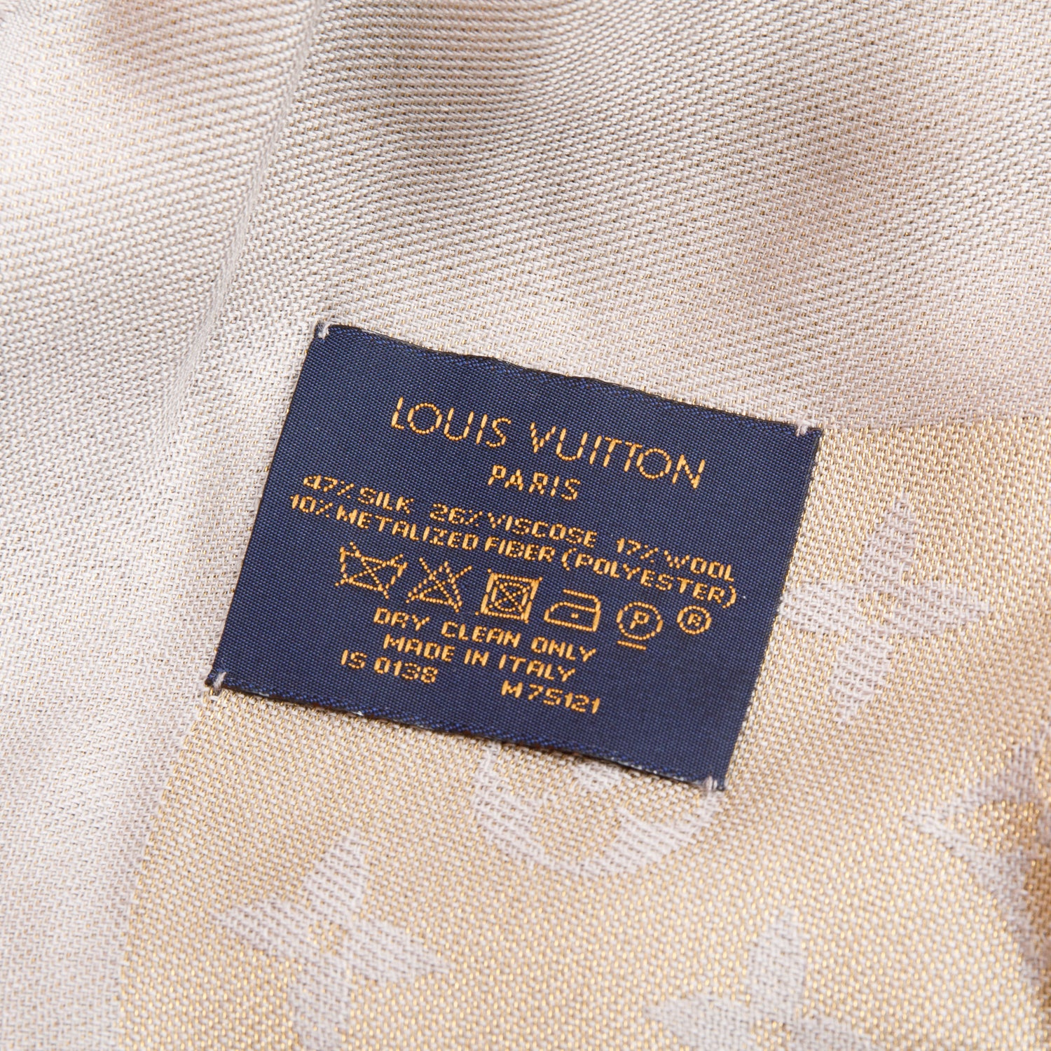 Louis Vuitton Silver/Gold Monogram Wool Shine Shawl Scarf w/ Box & Receipt