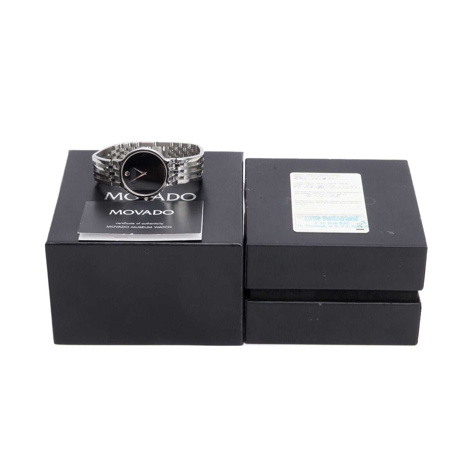 Movado Stainless Steel Esperanza 38 MM Quartz Watch Black Dial w/ Box & Papers