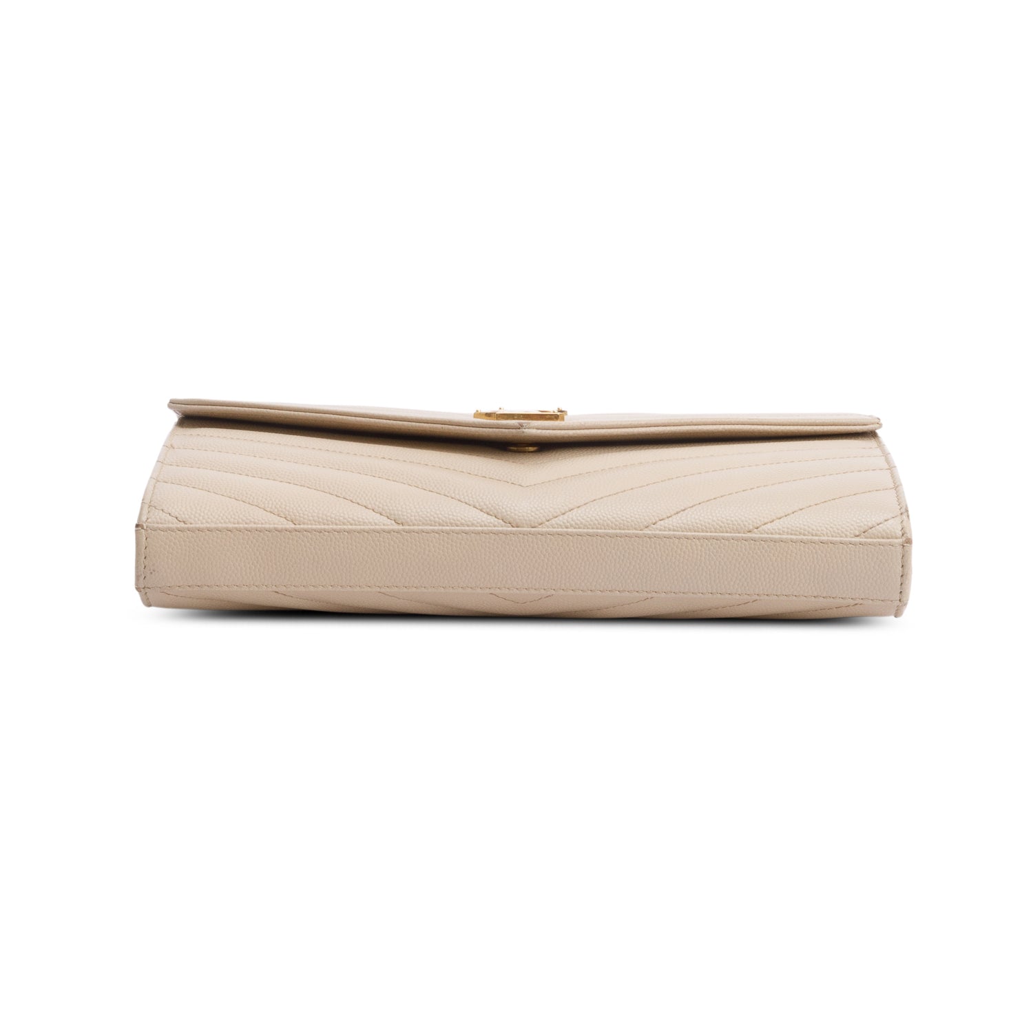 Saint Laurent Neutral Grain De Poudre Leather Cassandre Envelope Chain Wallet