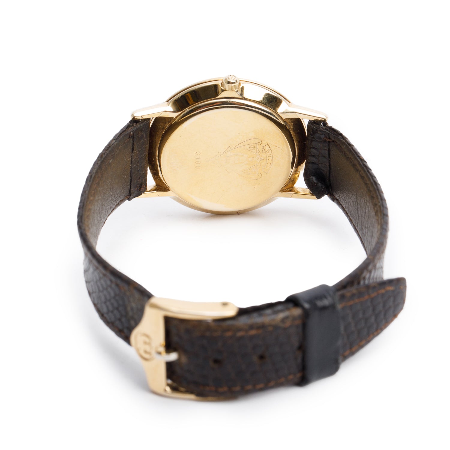 Gucci Gold Plated Stainless Steel 3100 Series 29 MM Quartz Watch Green & Red Dial w/ Box