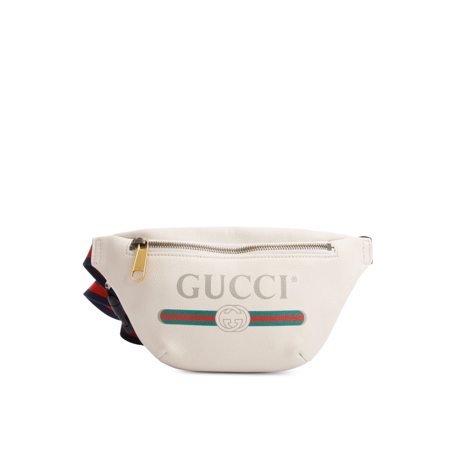 Gucci White Logo Print Calfskin Leather Small Belt Bag